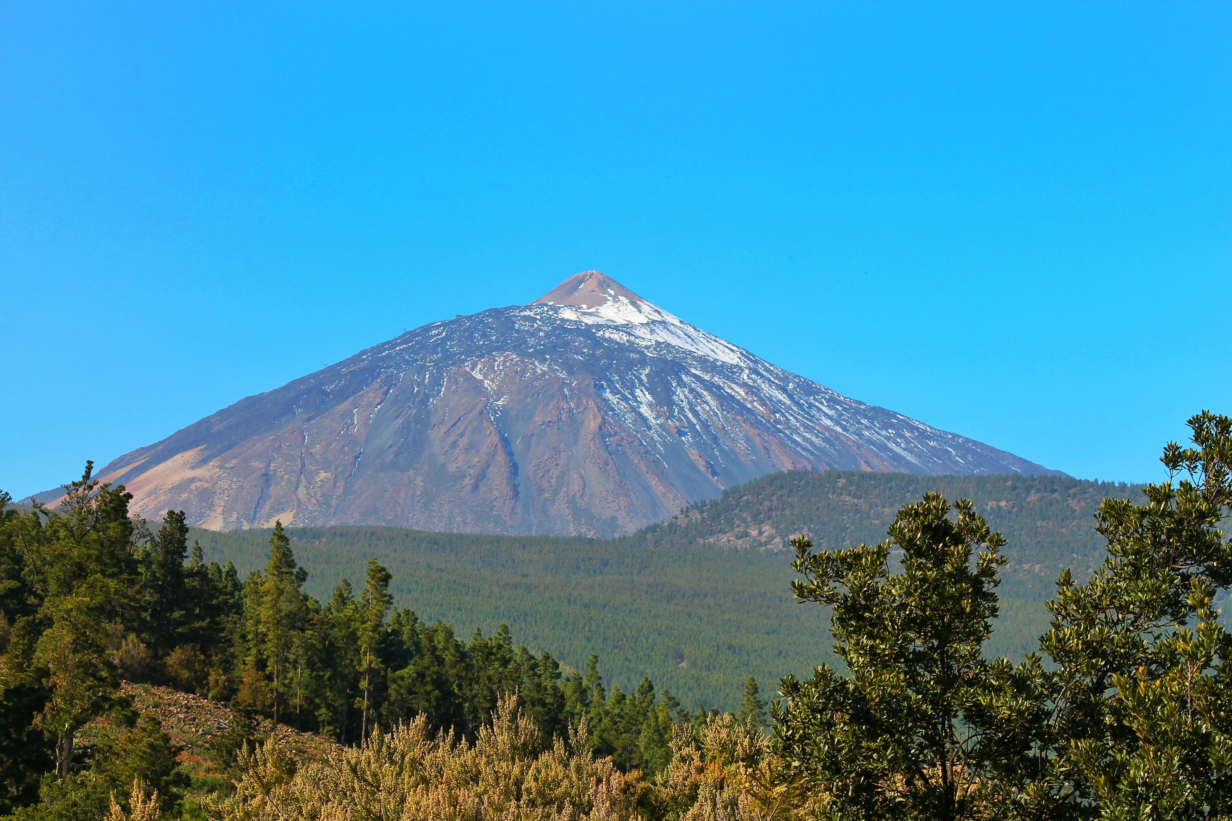 plant, spain, geology, tranquil scene, outdoors, mountain peak, non-urban scene, clear sky, scenics - nature, nature, summit, forest, snowcapped mountain, HD Wallpaper
