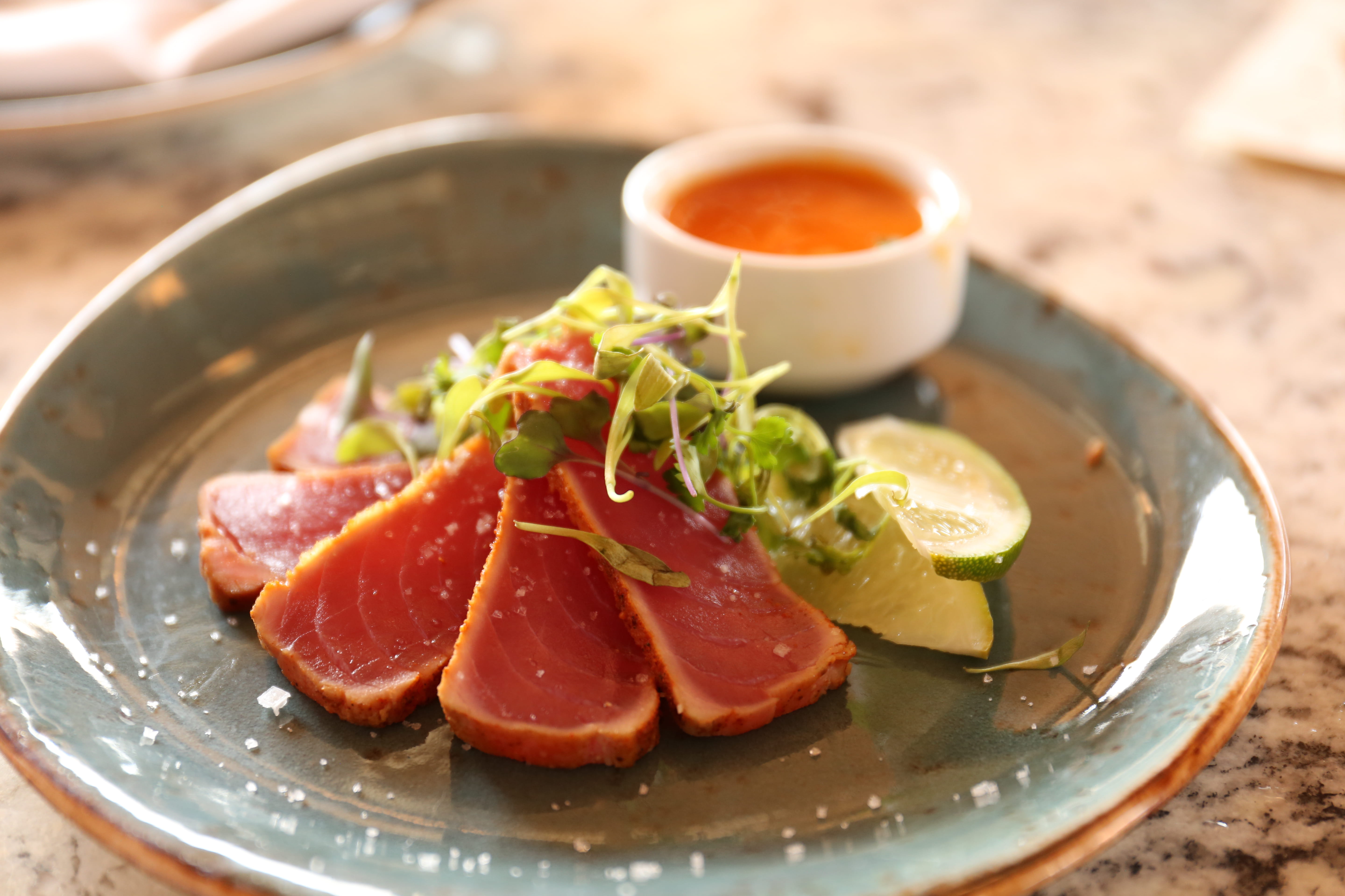 cuisine, lunch, japanese food, asian food, fine dining, meat, meal, sliced, tuna, dipping, bowl, patio, focus on foreground, table, wellbeing, raw, fruit, HD Wallpaper