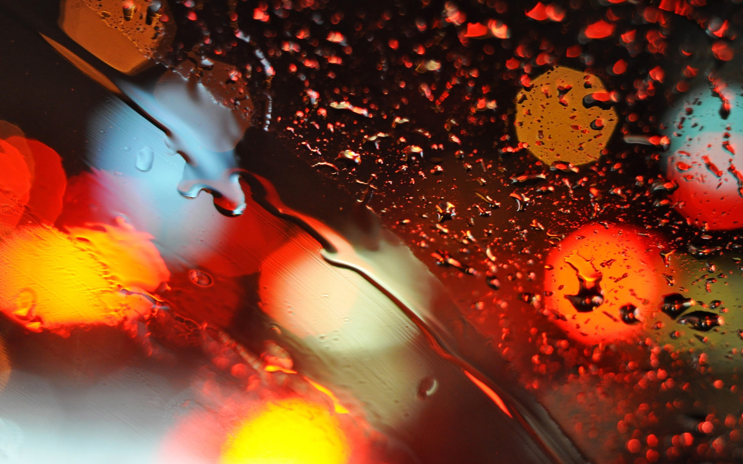 rain, 2K, water drops, night, lights, water on glass, HD Wallpaper