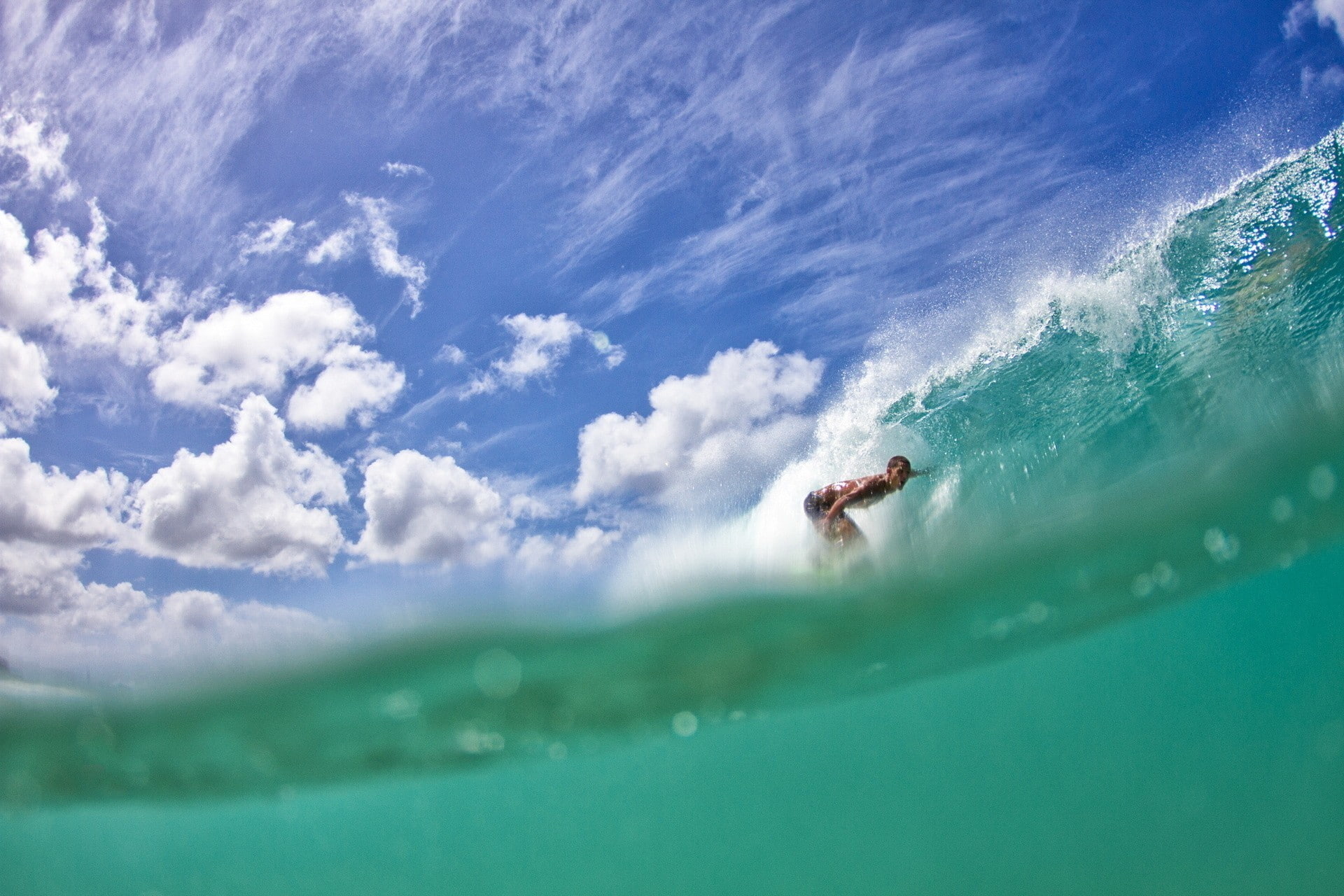 sea, surfers, sport, water, surfing, sports, clouds, waves, men, 1080P, HD Wallpaper
