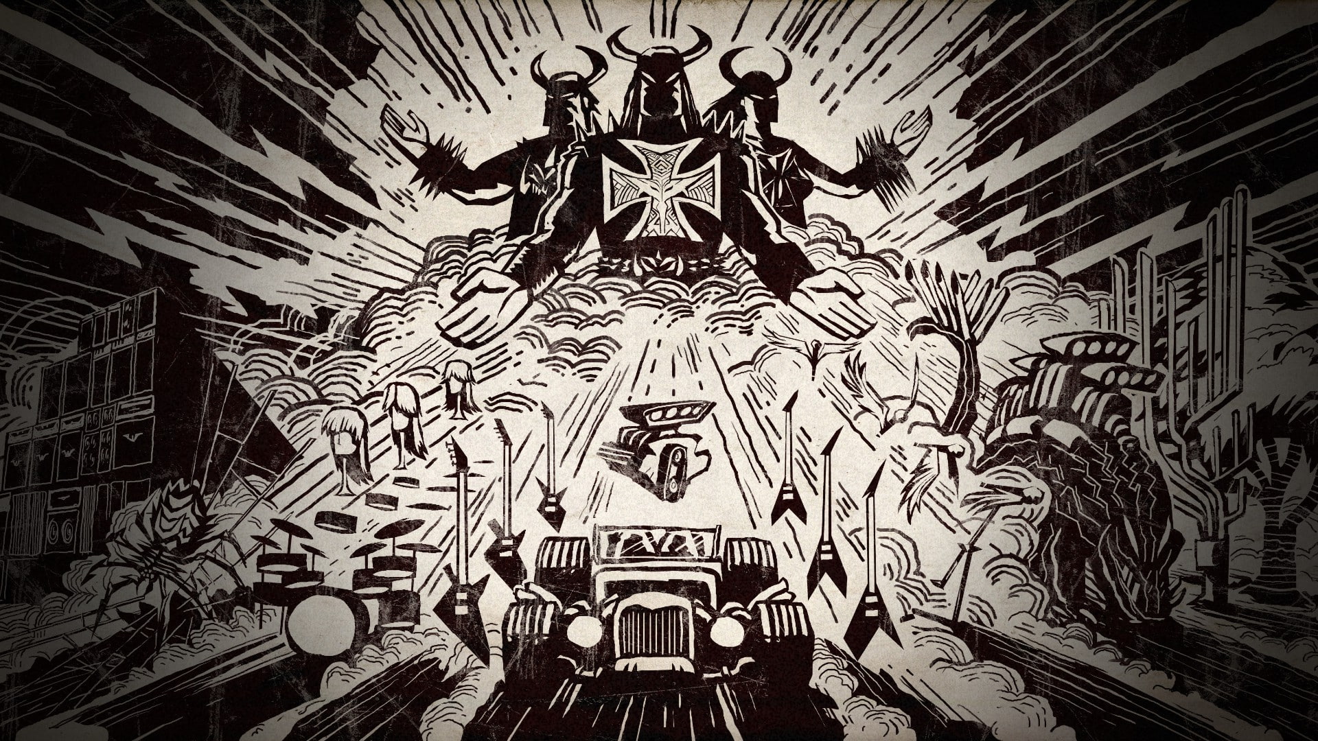 Brutal Legend, drawing, 1080P, monochrome, HD Wallpaper