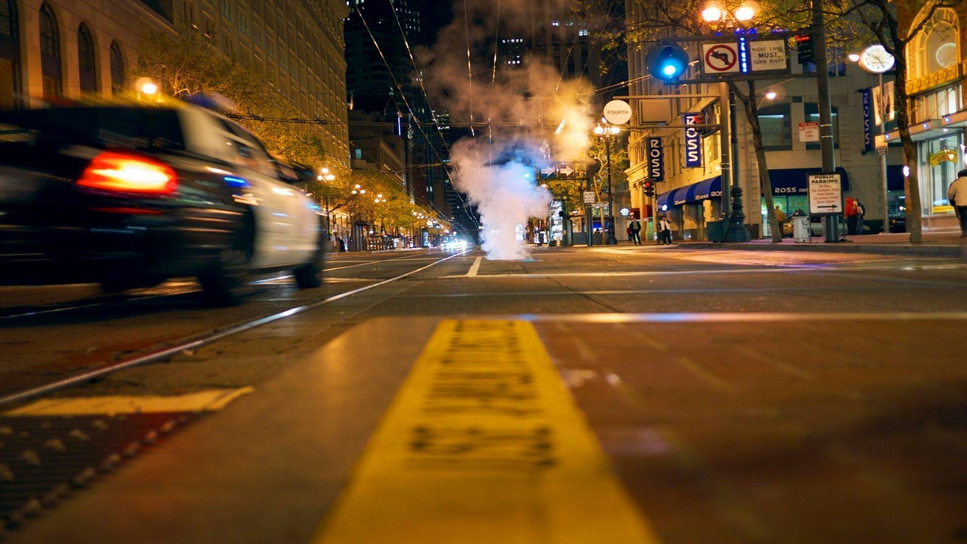hd, city, light, blurred motion, outdoors, px, building exterior, 1920x1080 px, car, x, art, night, road marking, city life, transportation, 1080P, police, HD Wallpaper