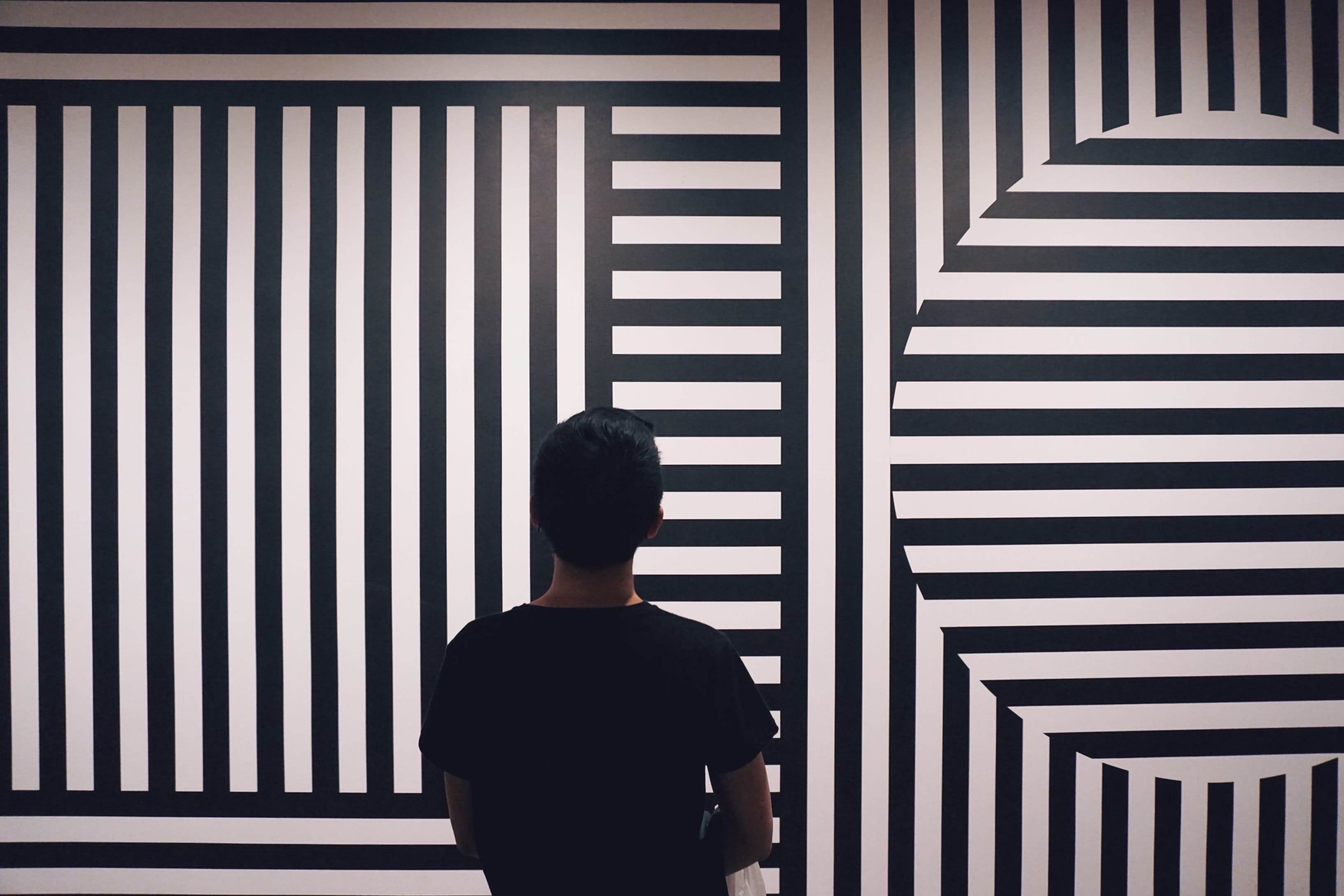 one person, nyc, waist up, standing, wall - building feature, pattern, built structure, the met, modern art, real people, architecture, sunlight, the met new york, HD Wallpaper