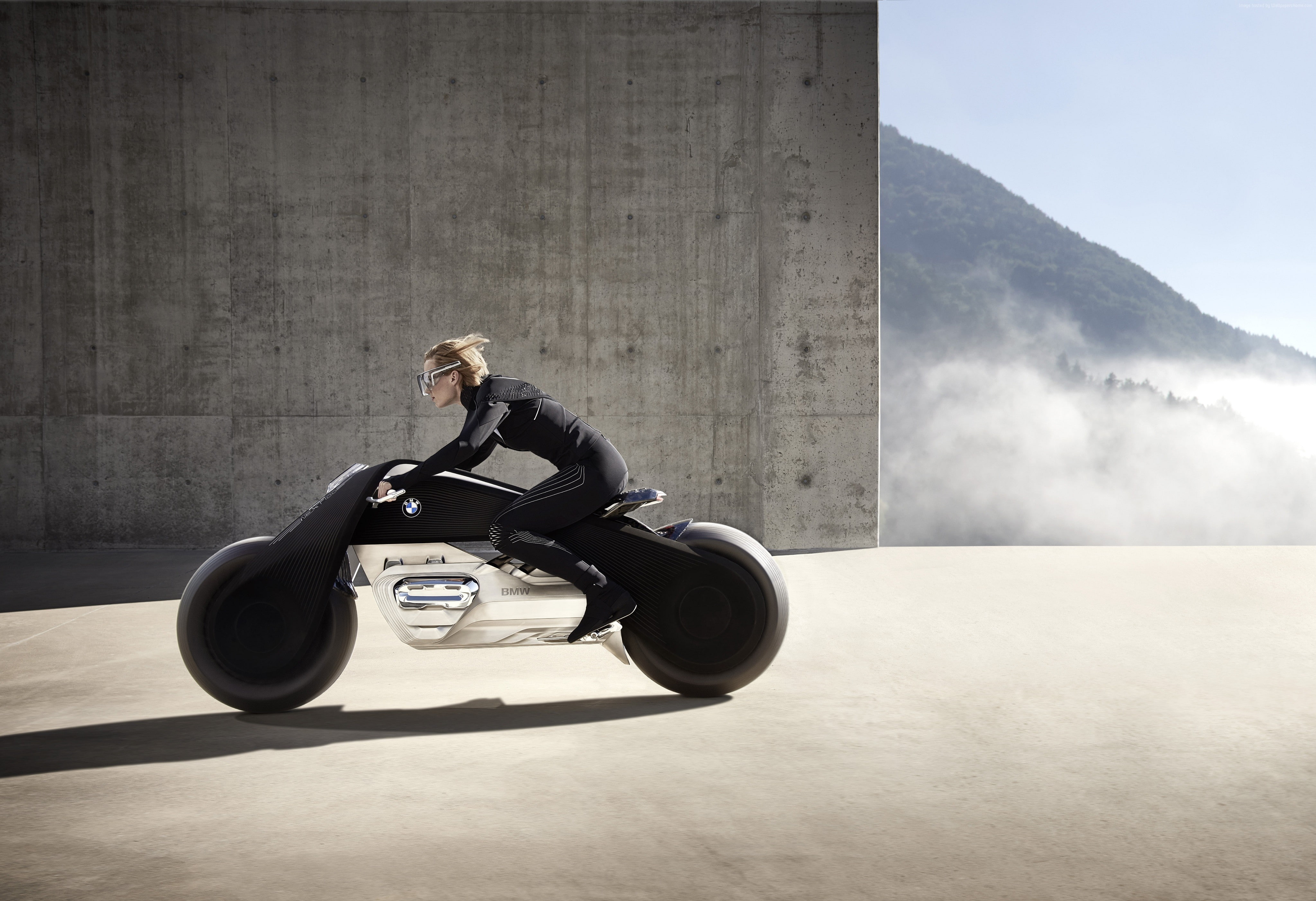motorcycles of future, crash helmet, men, real people, mode of transportation, transportation, biker, leisure activity, adult, BMW Motorrad vision next 100, HD Wallpaper