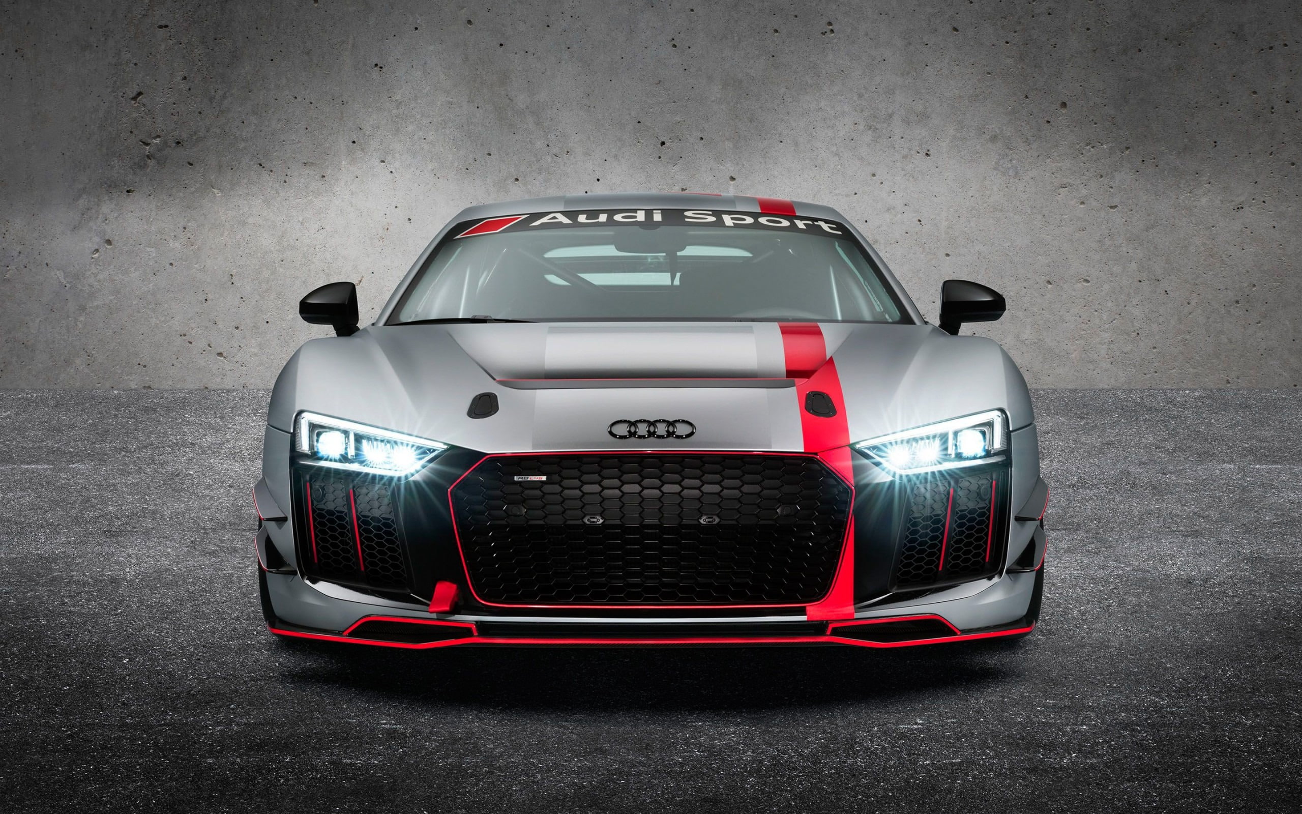 silver colored, 2K, gray, hd, mode of transportation, r, communication, no people, motor vehicle, audi, lms, red, land vehicle, wall - building feature, HD Wallpaper