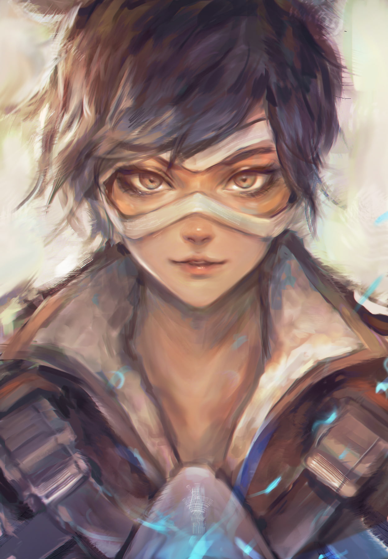looking at camera, beautiful woman, brown hair, glasses, teenager, eyeglasses, women, hairstyle, adult, digital art, 720P, human body part, Overwatch, Phone HD Wallpaper