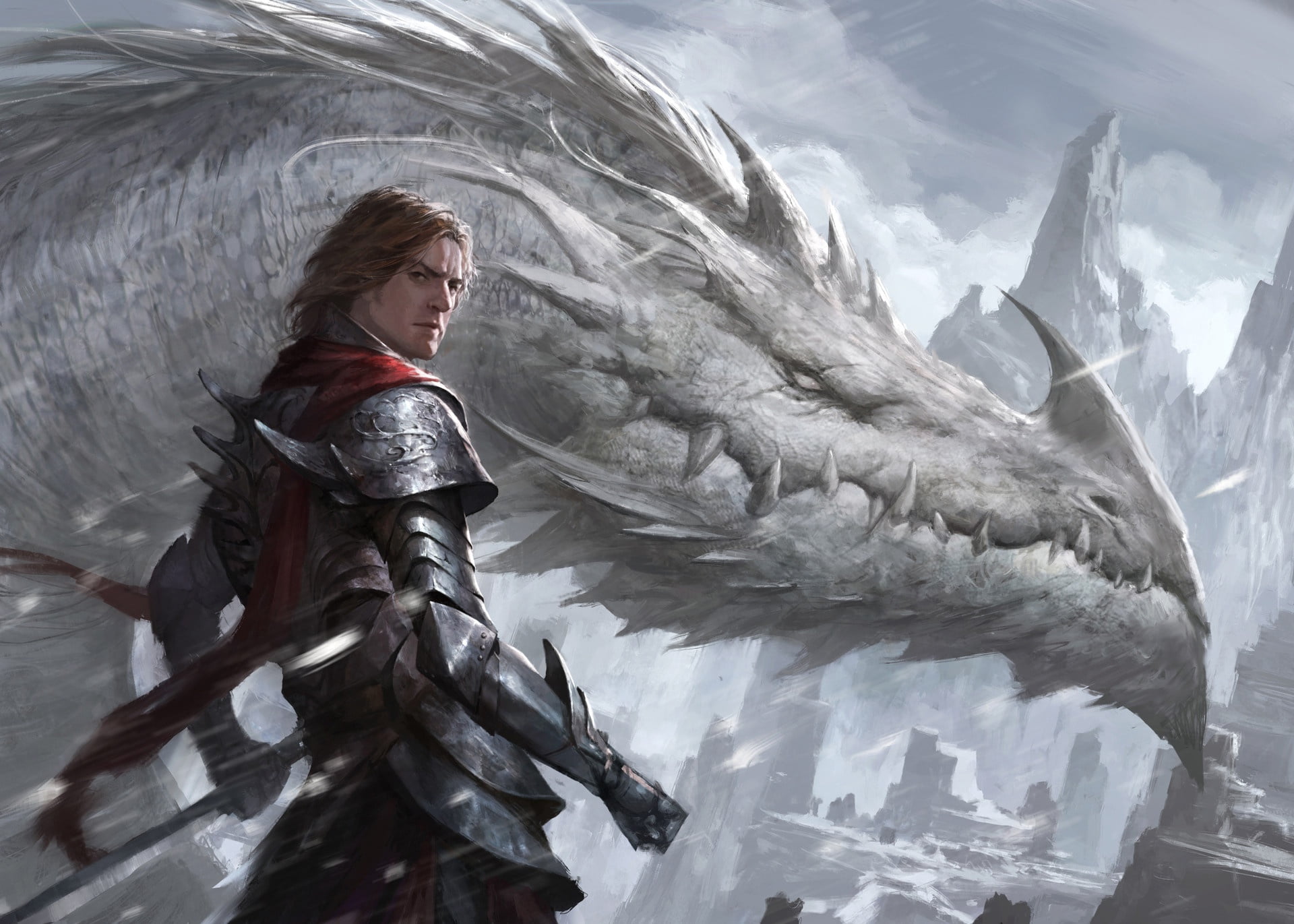 Dragon Knight, fantasy, 1080P, dragon, art, Oliver Liu, rider, HD Wallpaper