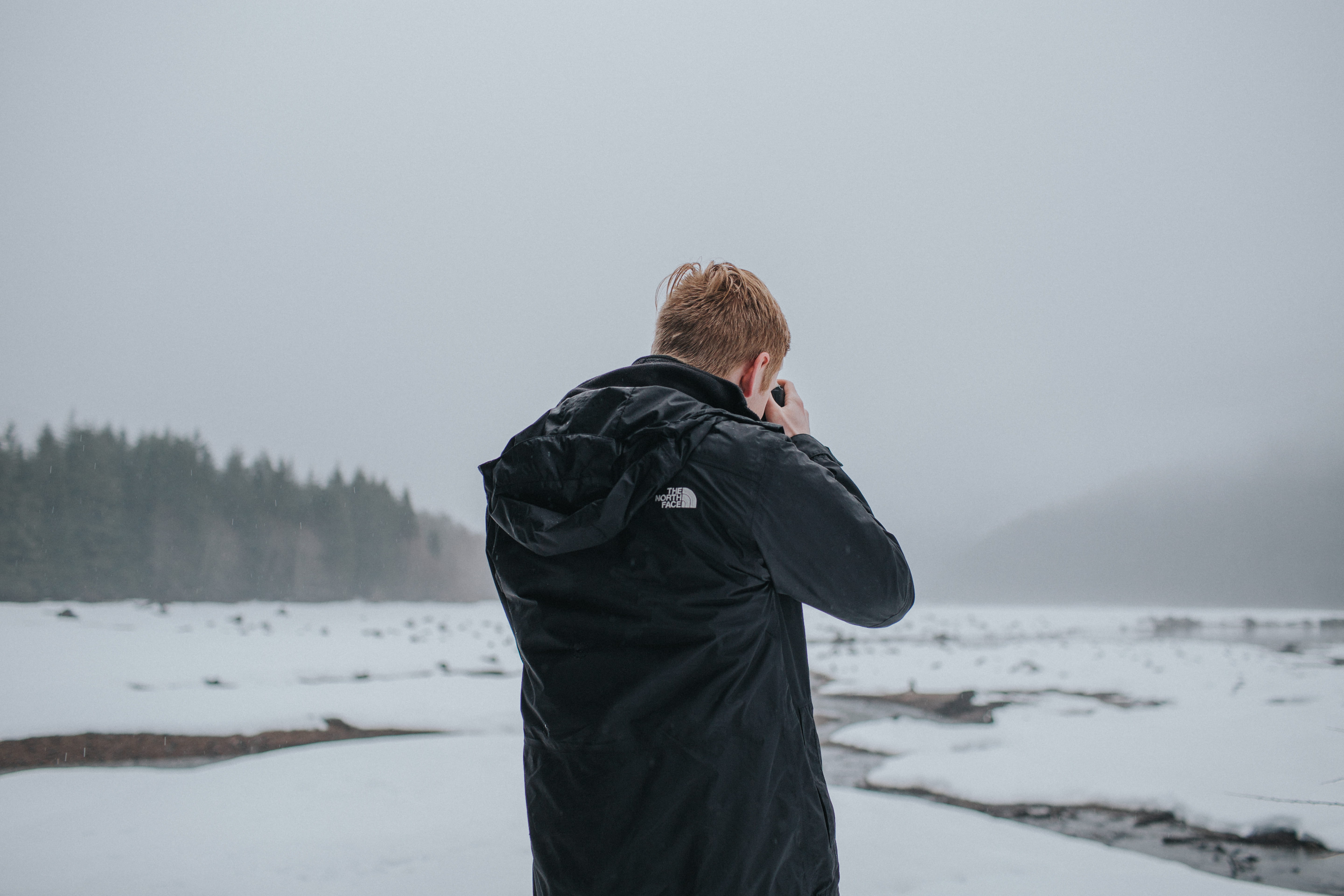 snow, rear view, jacket, leisure activity, foggy weather, caucasian, clothing, real people, nature, males, wearing, one Person, 5K, hood - clothing, winter, HD Wallpaper