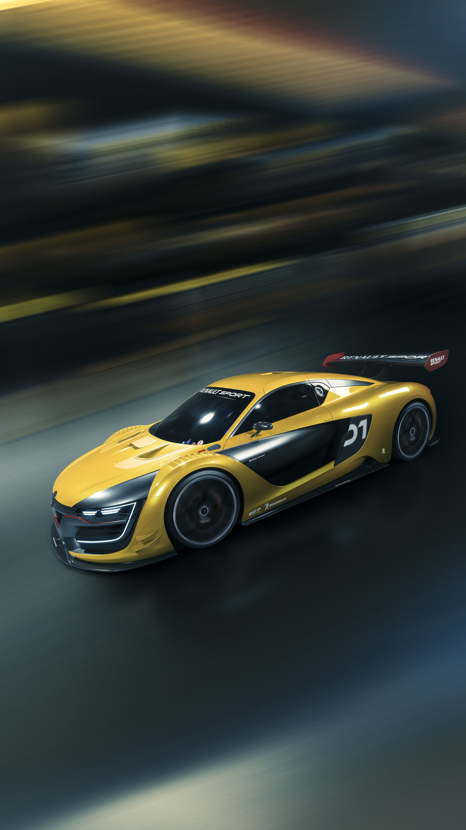 race cars, transportation, speed, portrait display, motor vehicle, race tracks, mode of transportation, sport, no people, night, vehicle, yellow, travel, Phone HD Wallpaper