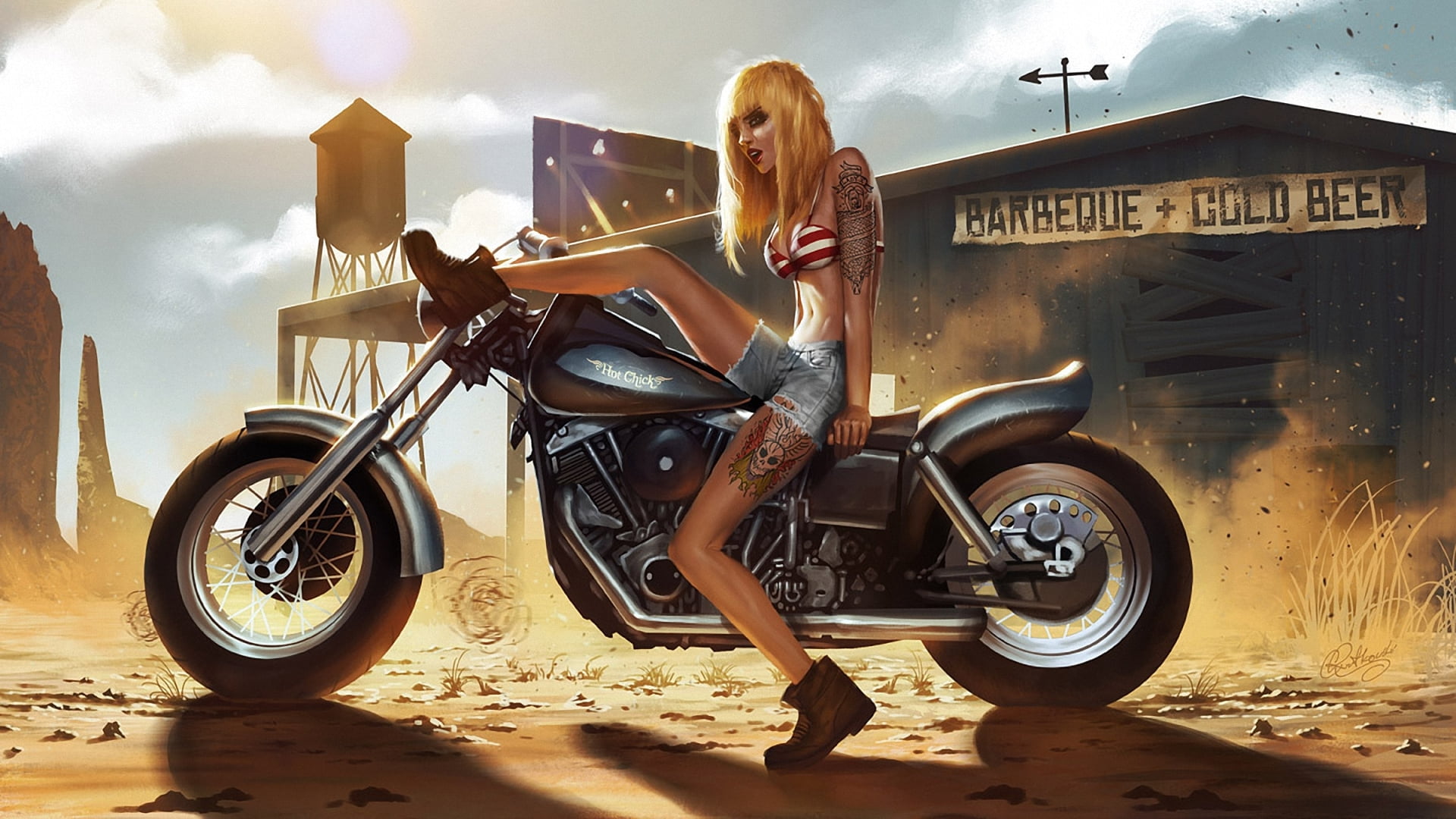 art, females, people Traveling, 1080P, beautiful woman, mode of transportation, retro Styled, outdoors, dust, mode of Transport, hair, fashion, blond hair, HD Wallpaper