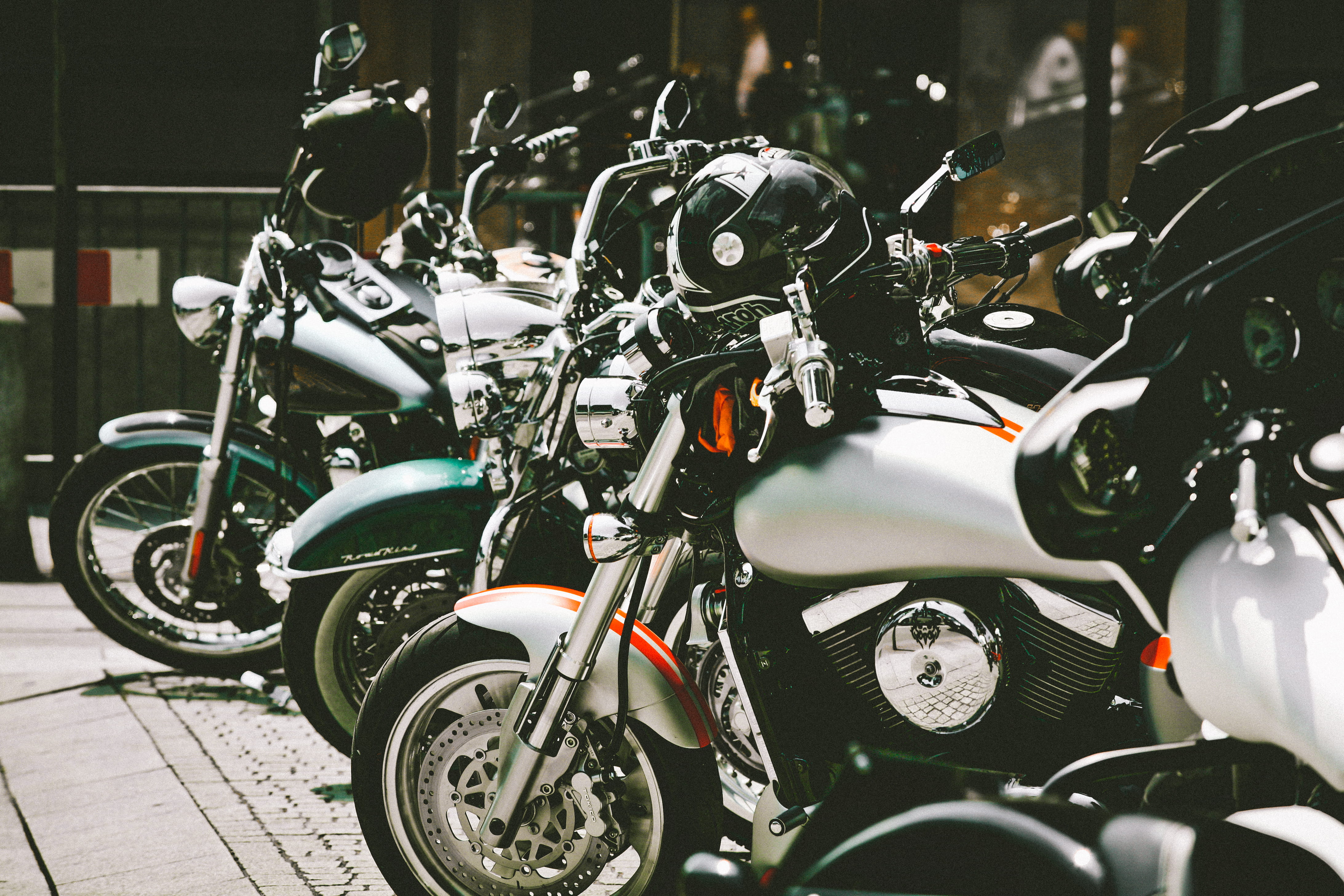 tires, architecture, bicycle, travel, city, motorbikes, photo, wheel, blur, transportation system, no people, tyres, headwear, helmet, outdoors, parking, HD Wallpaper