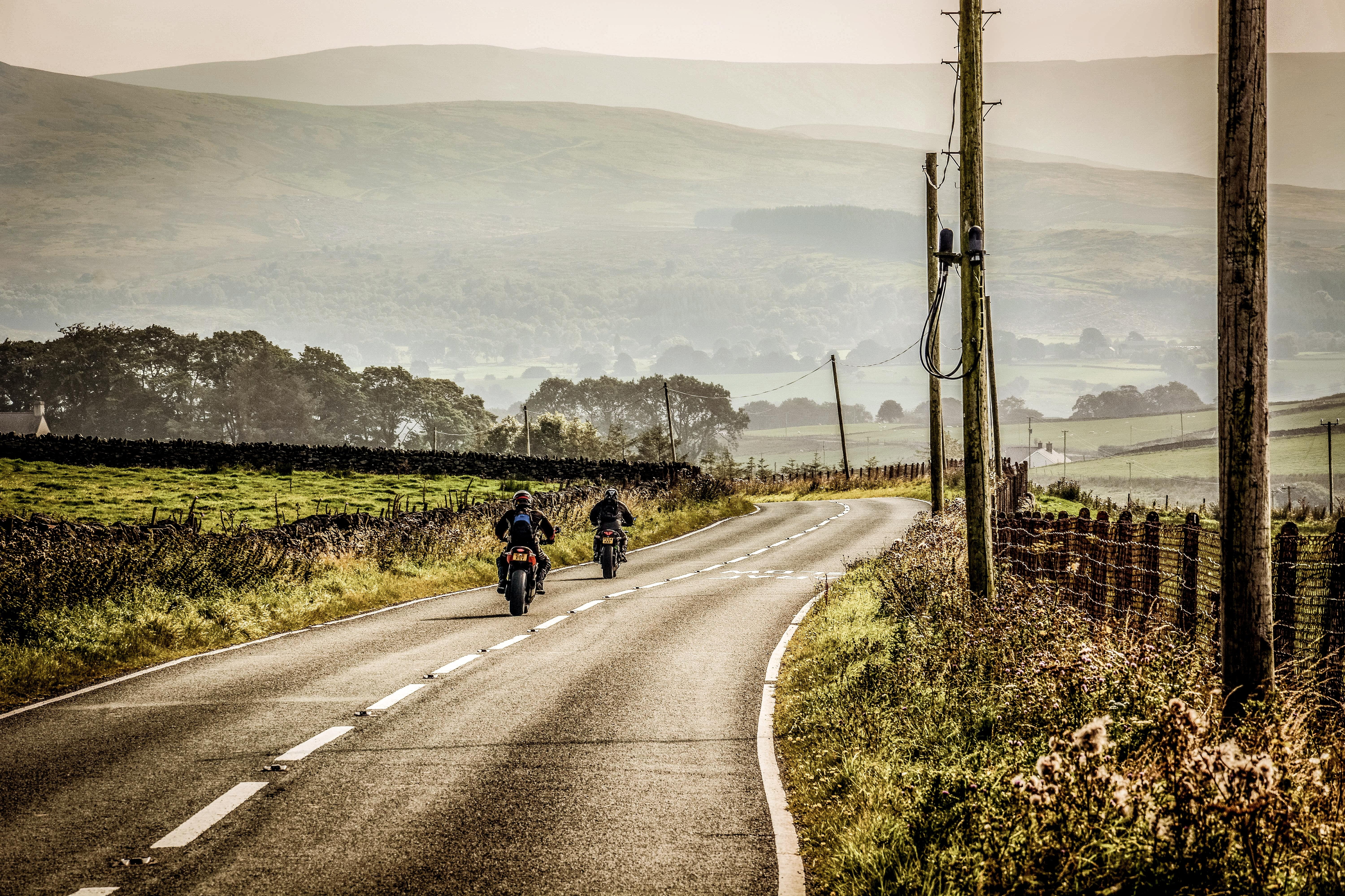 Speed, Road, road trip, nature, curve, tranquil scene, tree, driving, outdoors, bike, rural scene, britain, motorcyclist, agriculture, beauty in nature, HD Wallpaper