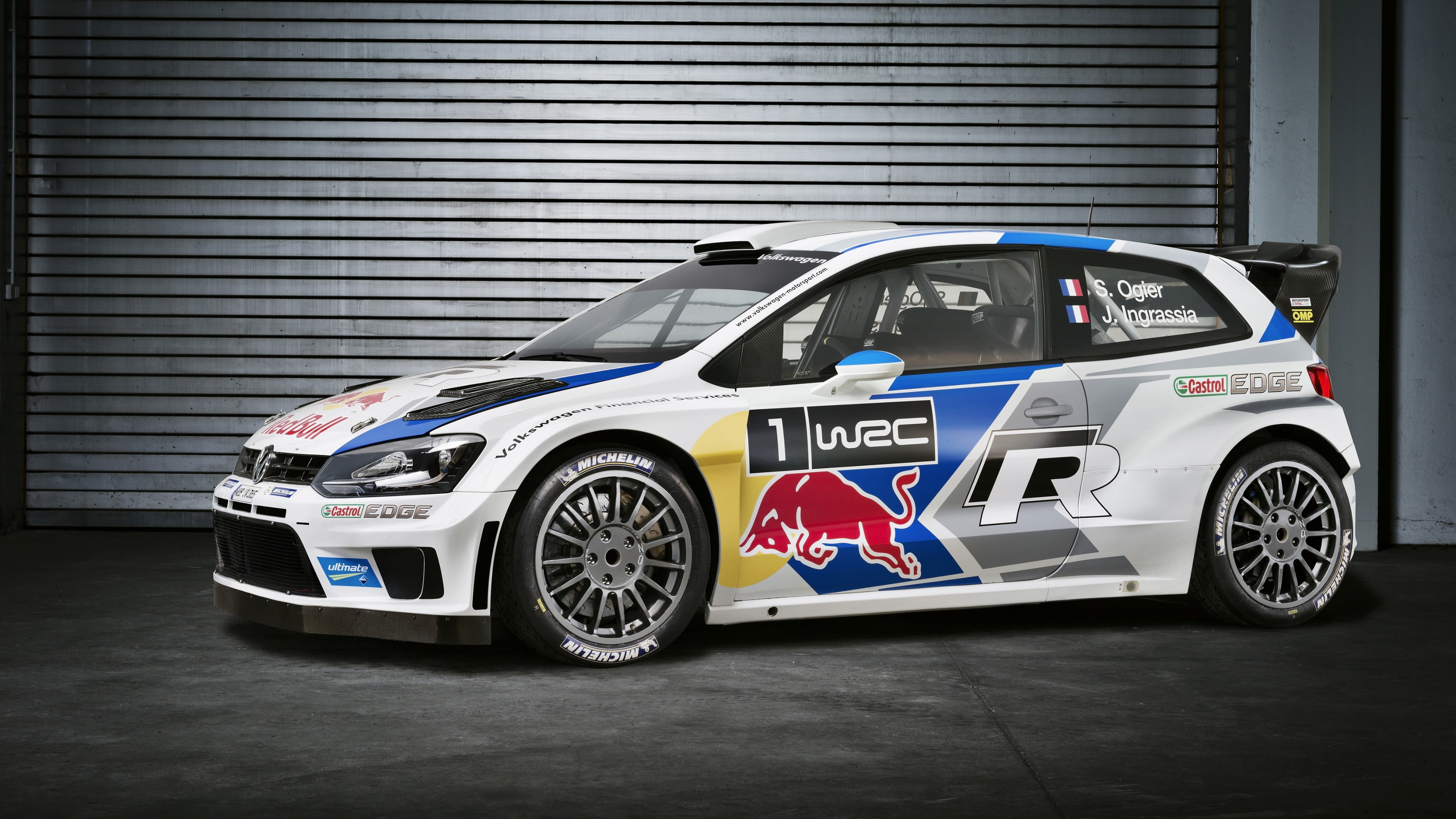 4K, indoors, volkswagen polo, touring car, racing, sports car, vehicle, auto racing, competition, blue, wrc, land vehicle, speed, volkswagen polo r wrc, HD Wallpaper