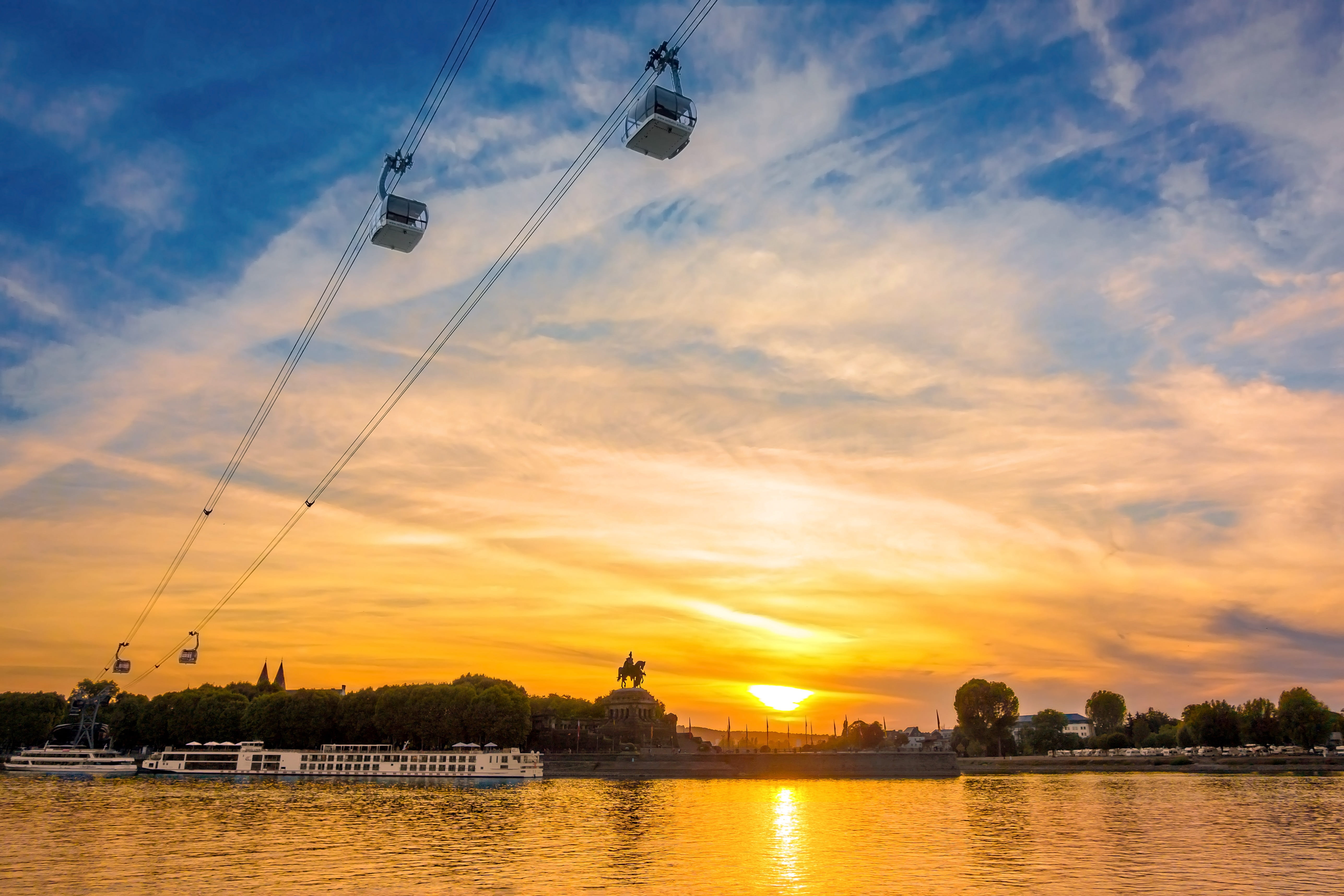 german corner, orange color, transportation, nature, outdoors, beauty in nature, reflection, tourist attraction, cable car, 5K, rhine, flying, lake, tranquility, HD Wallpaper