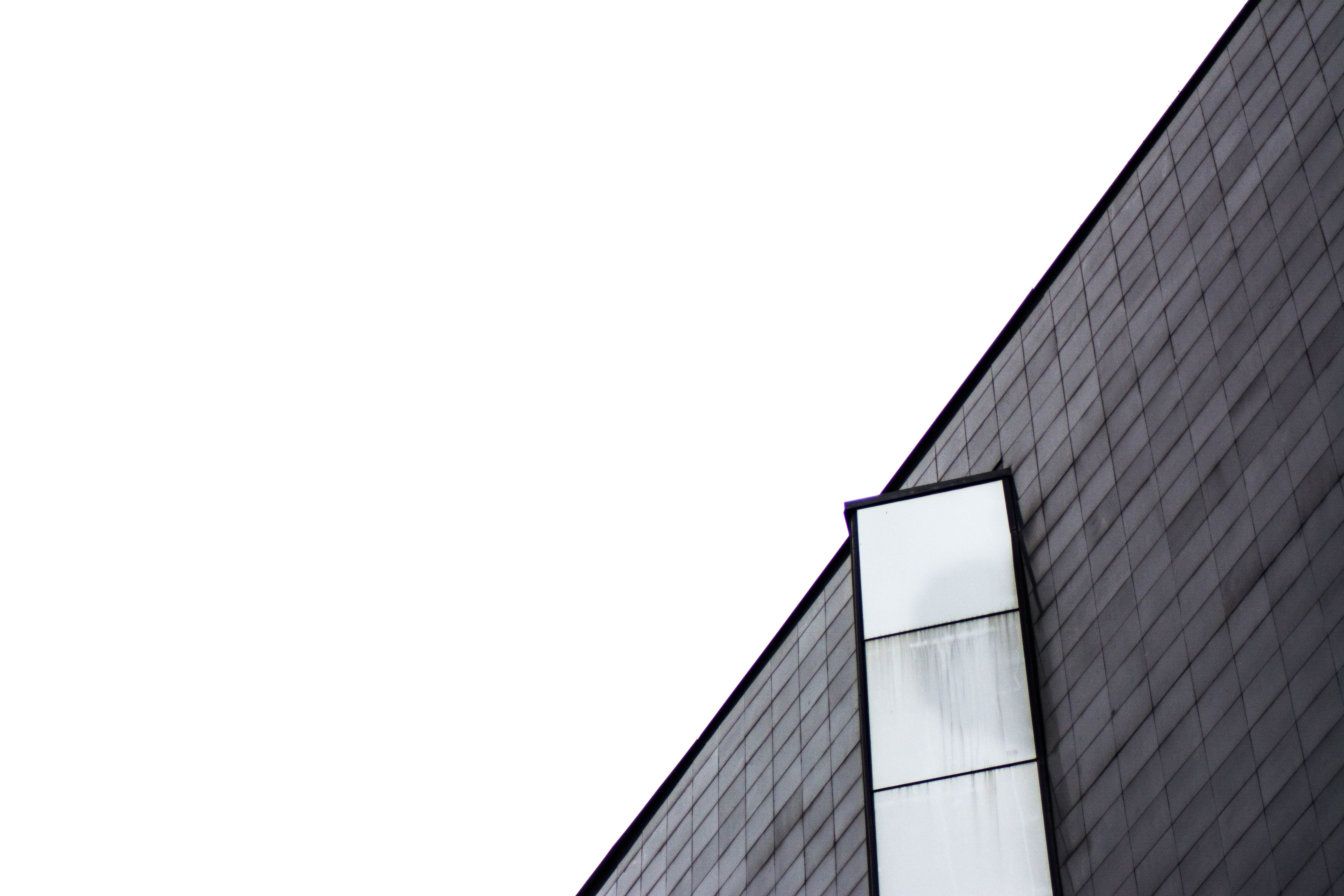 low angle view, office building exterior, town, sunlight, wooden, outdoors, corner, modern, industry, clear sky, office, black, built structure, 5K, building, HD Wallpaper