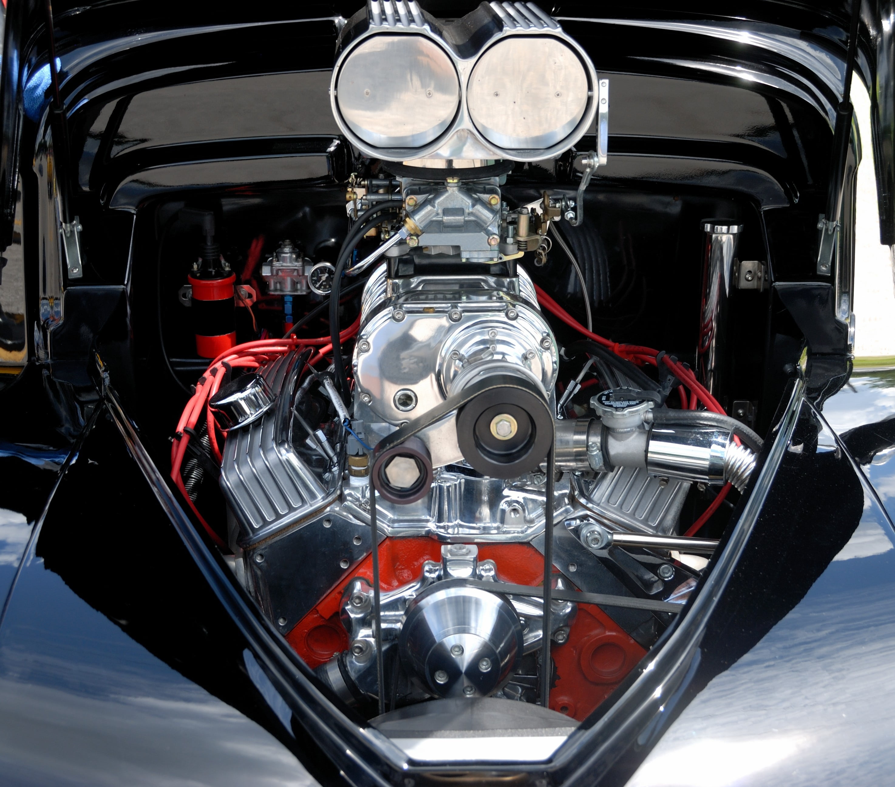 no people, engine, technology, design, power, customized, speed, day, race, car, chrome, close-up, motor vehicle, 2K, mode of transportation, transportation, HD Wallpaper