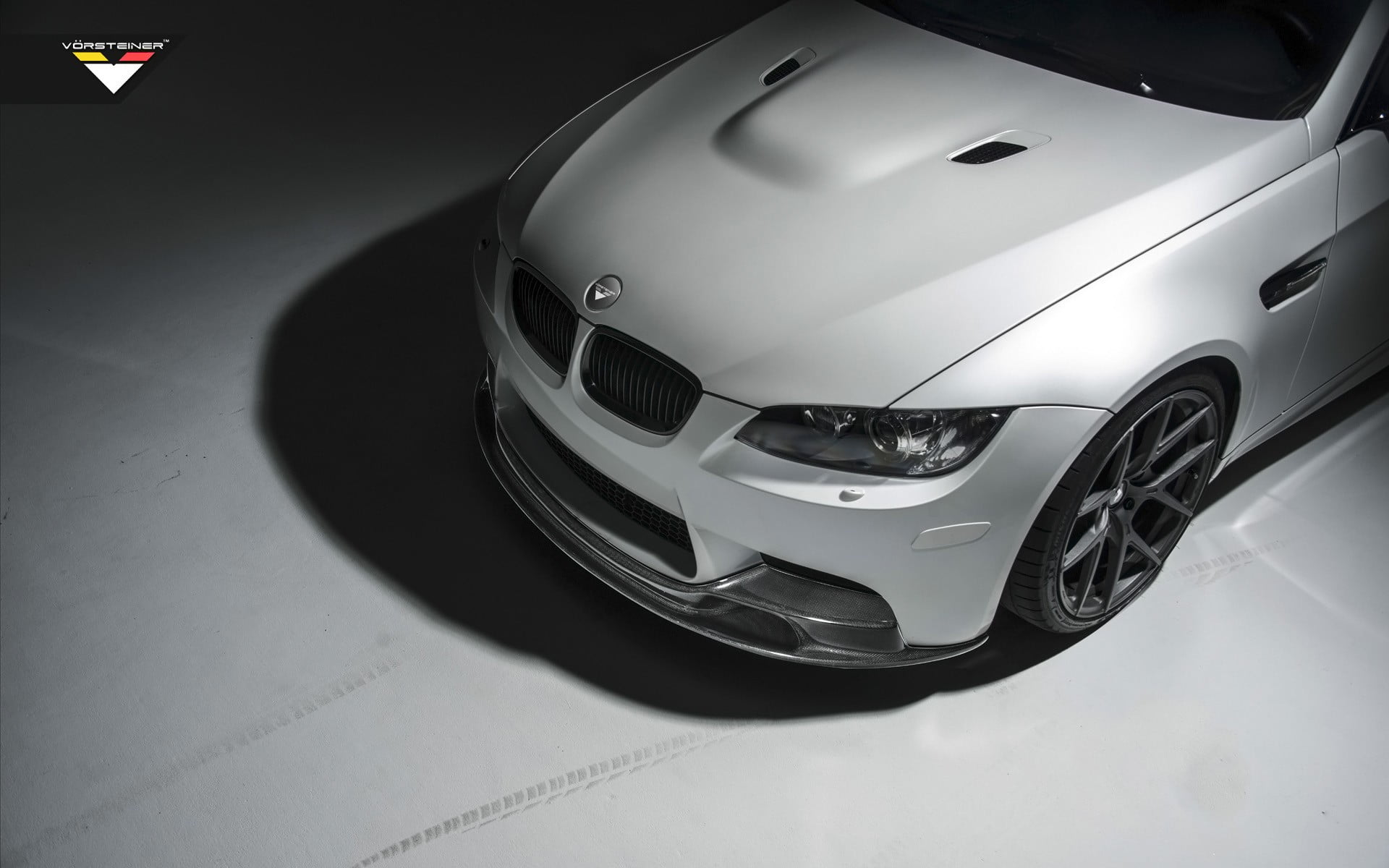 land vehicle, close-up, high angle view, modern, stationary, sports car, transportation, silver, Vorsteiner, shiny, clean, indoors, car, wheel, no people, HD Wallpaper