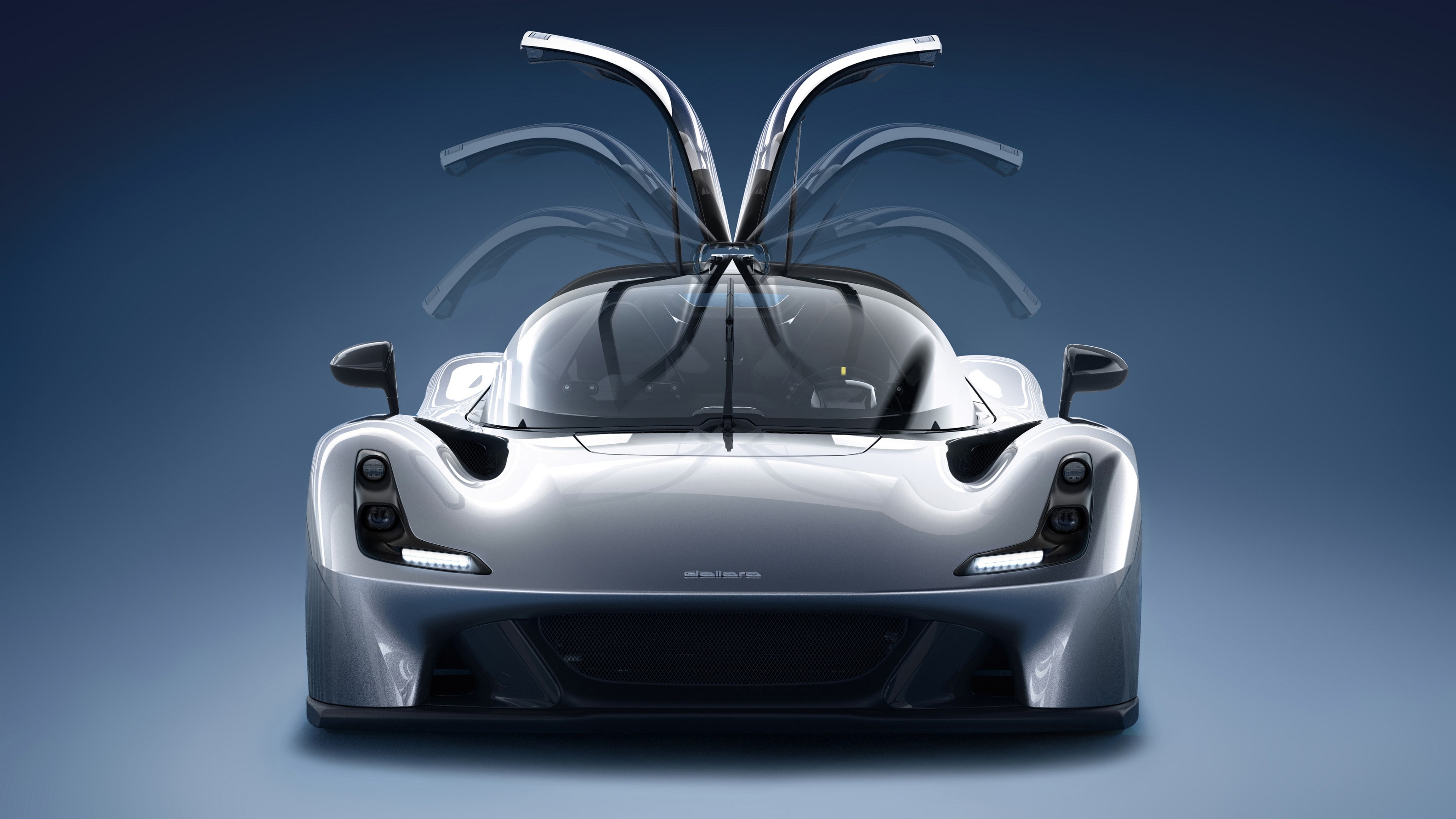 blue background, car, grey cars, vehicle, 4K, Dallara Stradale, HD Wallpaper