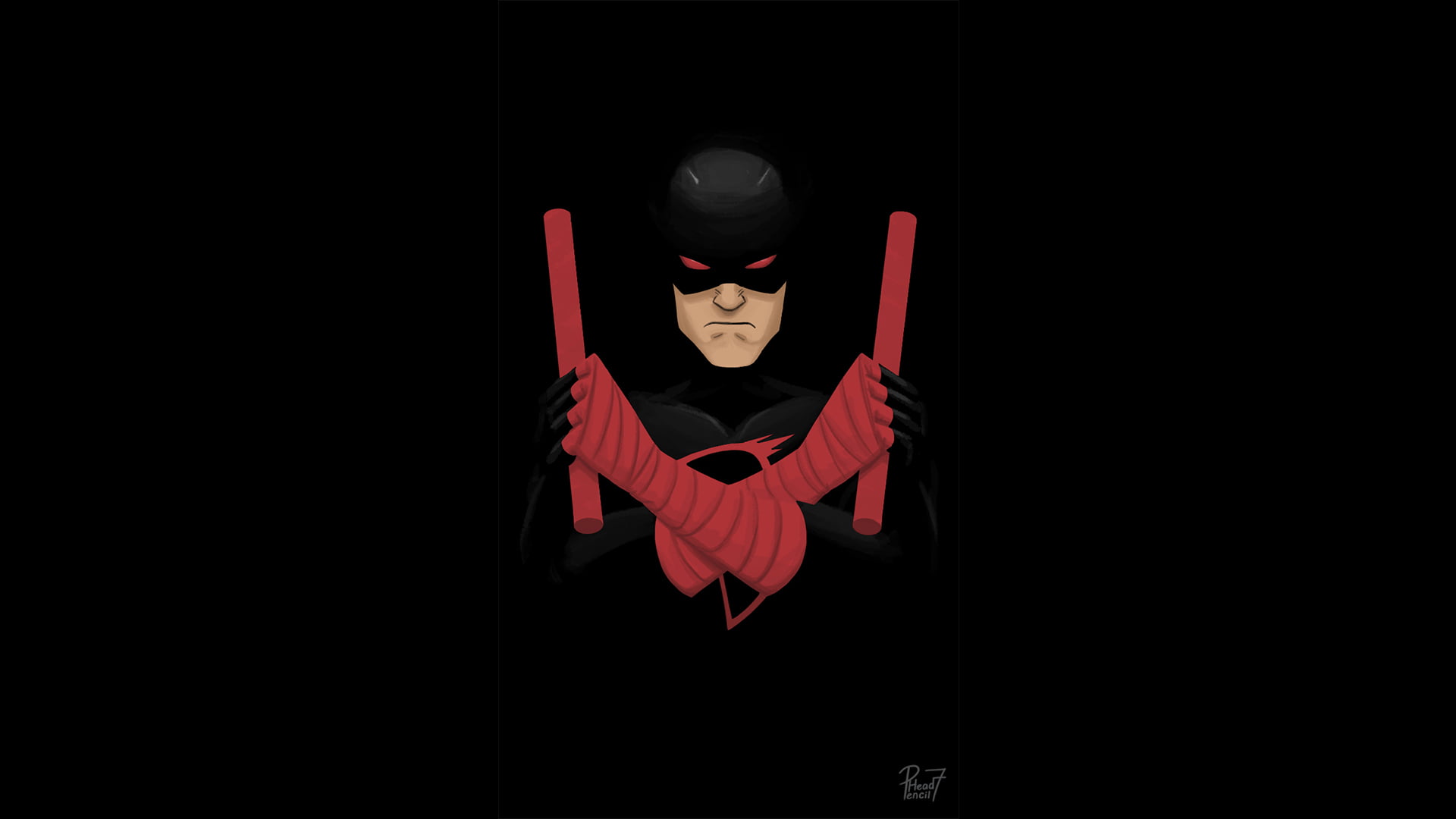 lifestyles, black background, hd, portrait, real people, daredevil, mask - disguise, hood - clothing, men, red, disguise, representation, artist, one person, HD Wallpaper