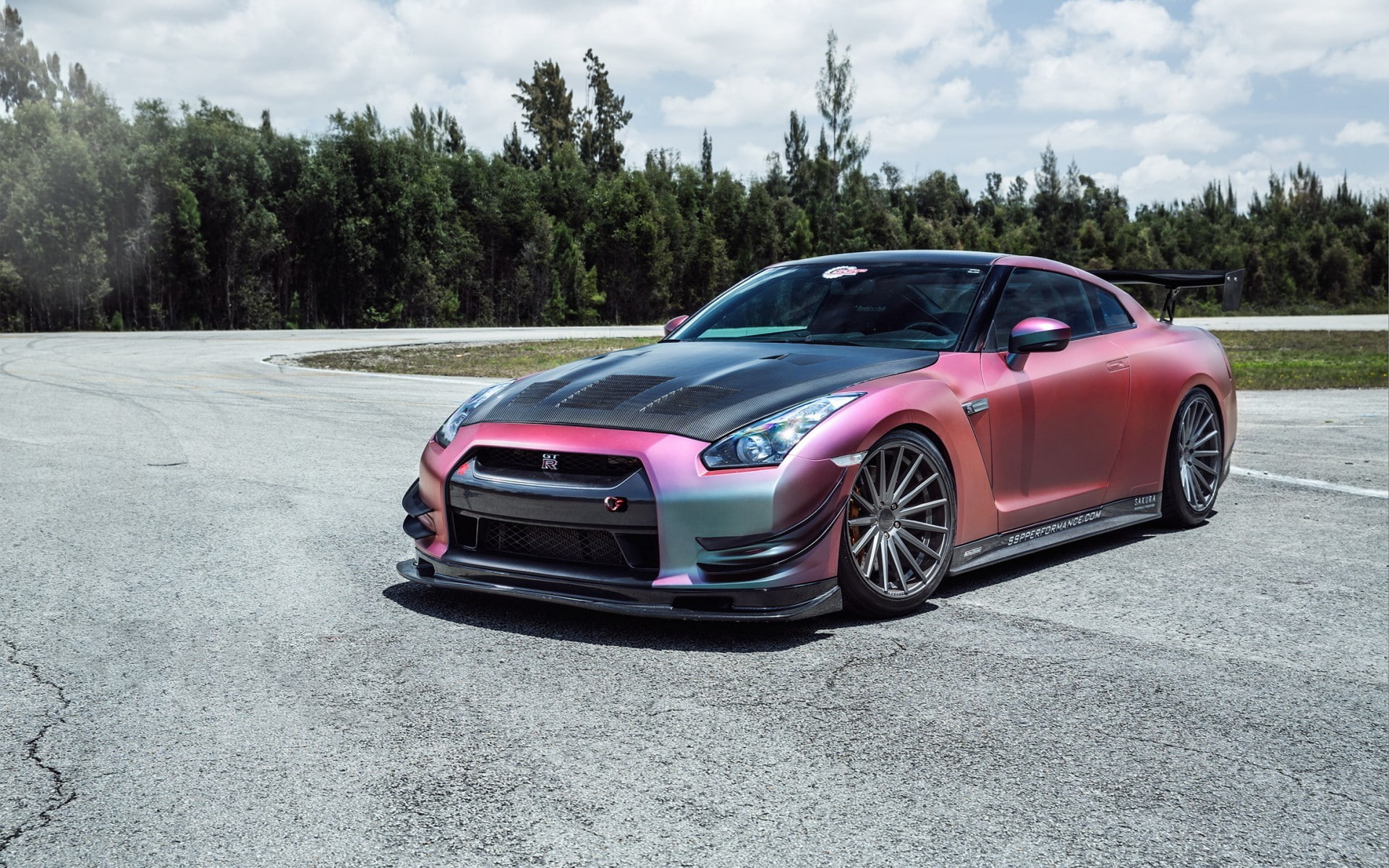 motor vehicle, retro styled, tree, 1080P, sky, sports car, vintage car, nature, plant, Nissan GT-R, Nissan Skyline GT-R R35, cloud - sky, red, road trip, HD Wallpaper