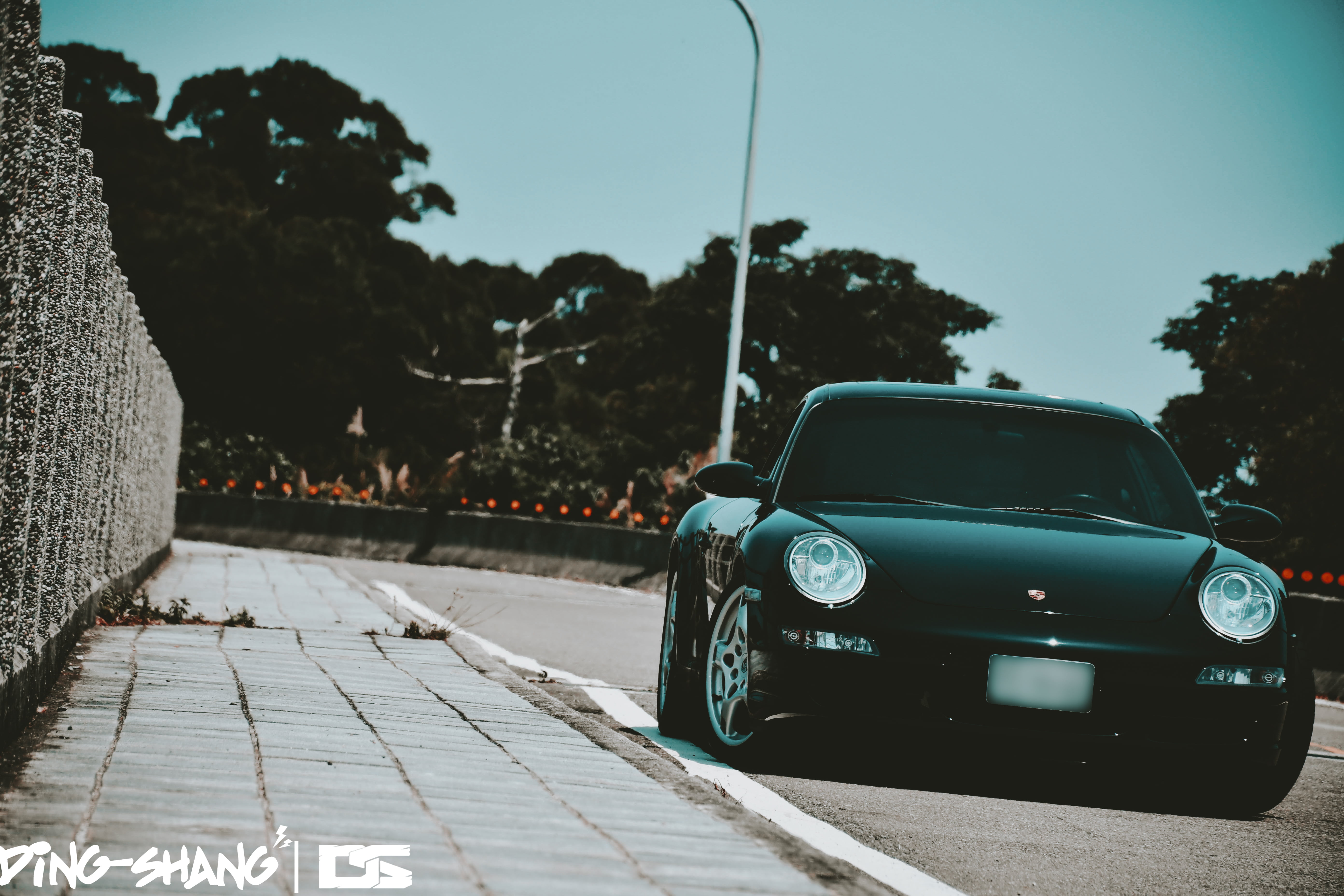 porsche 997 carrera s, porsche 997, car, tree, sky, porsche, mode of transportation, outdoors, nature, day, clear sky, road, travel, city, sports car, black, HD Wallpaper
