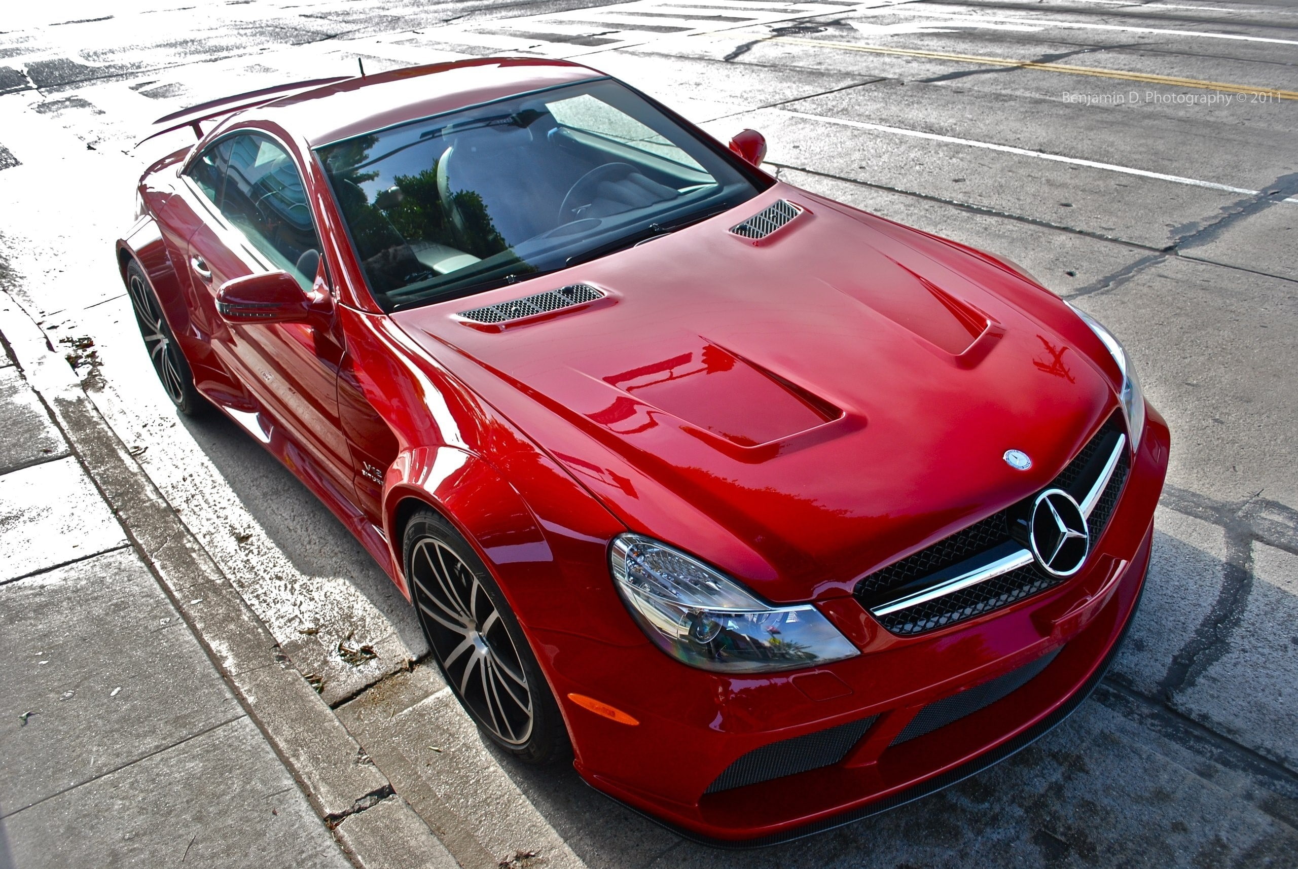 stationary, high angle view, outdoors, transportation, no people, 2K, road, mode of transportation, Mersedes-benz sl65 amg, in a row, day, reflection, HD Wallpaper