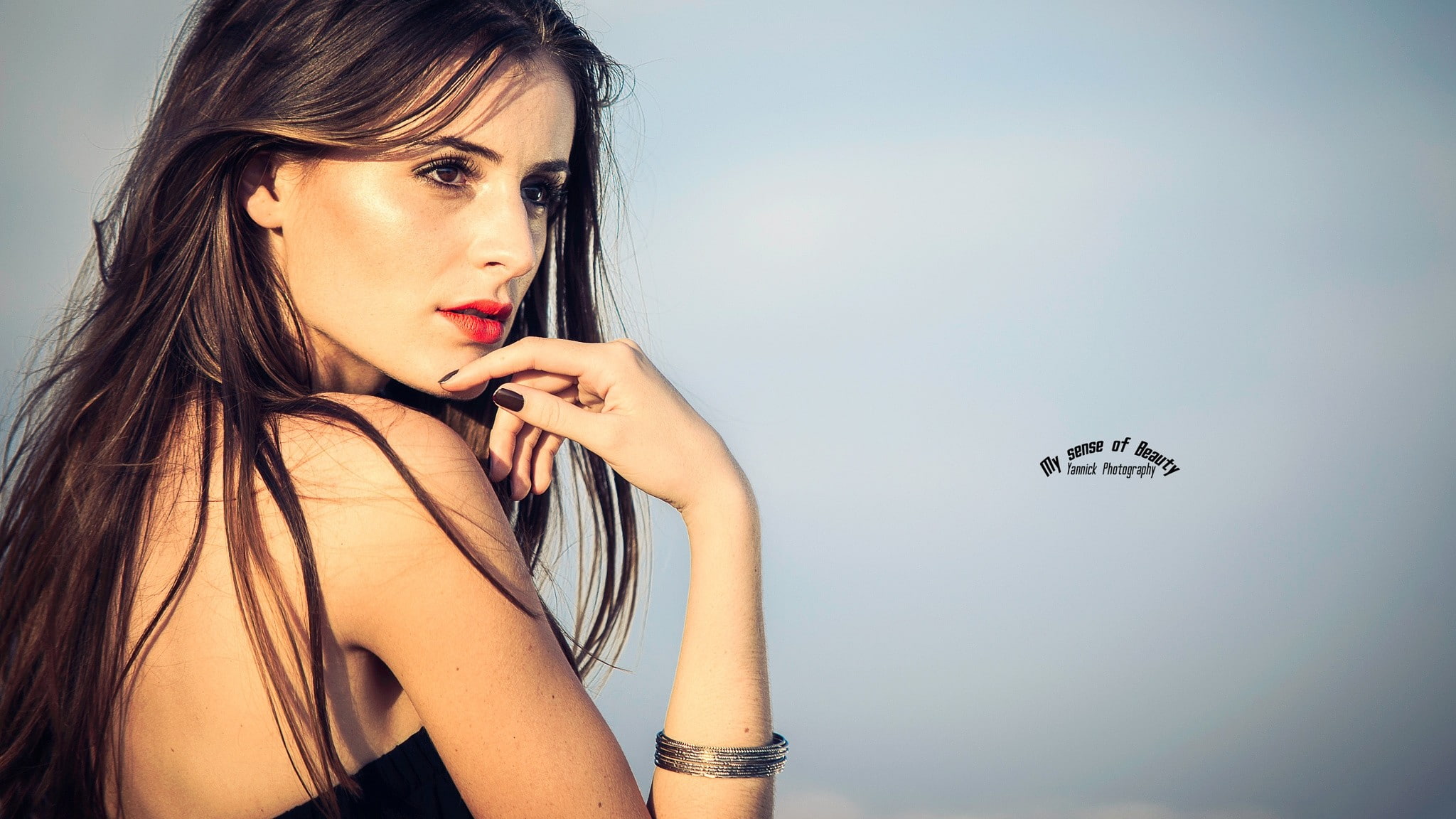 contemplation, straight hair, young women, females, hairstyle, headshot, model, face, brunette, looking away, fashion, studio shot, portrait, Yannick Alfano, HD Wallpaper