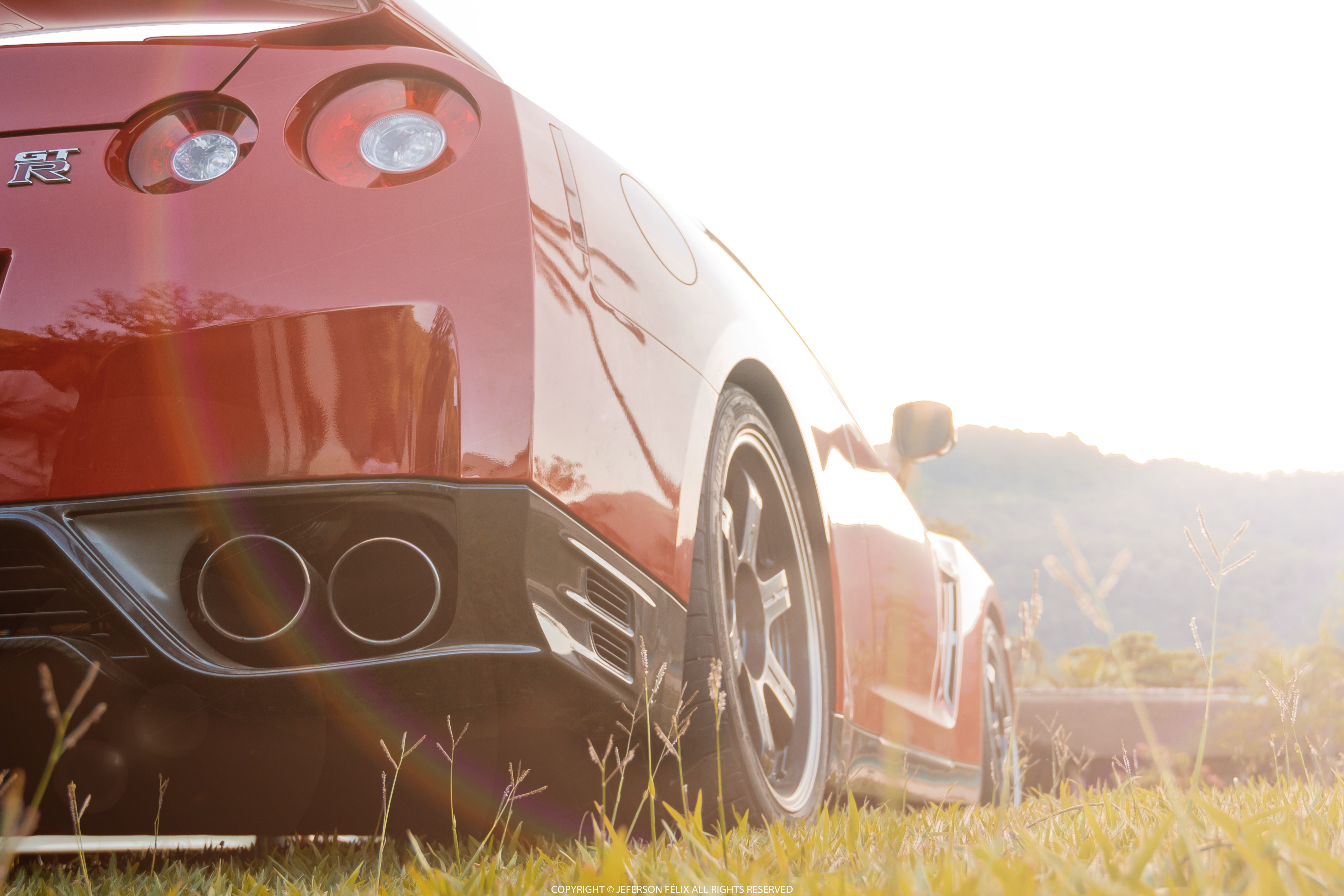 day, 5K, no people, field, Nissan Skyline GT-R R35, transportation, wheel, land vehicle, grass, landscape, land, clear sky, sunlight, plant, retro styled, HD Wallpaper
