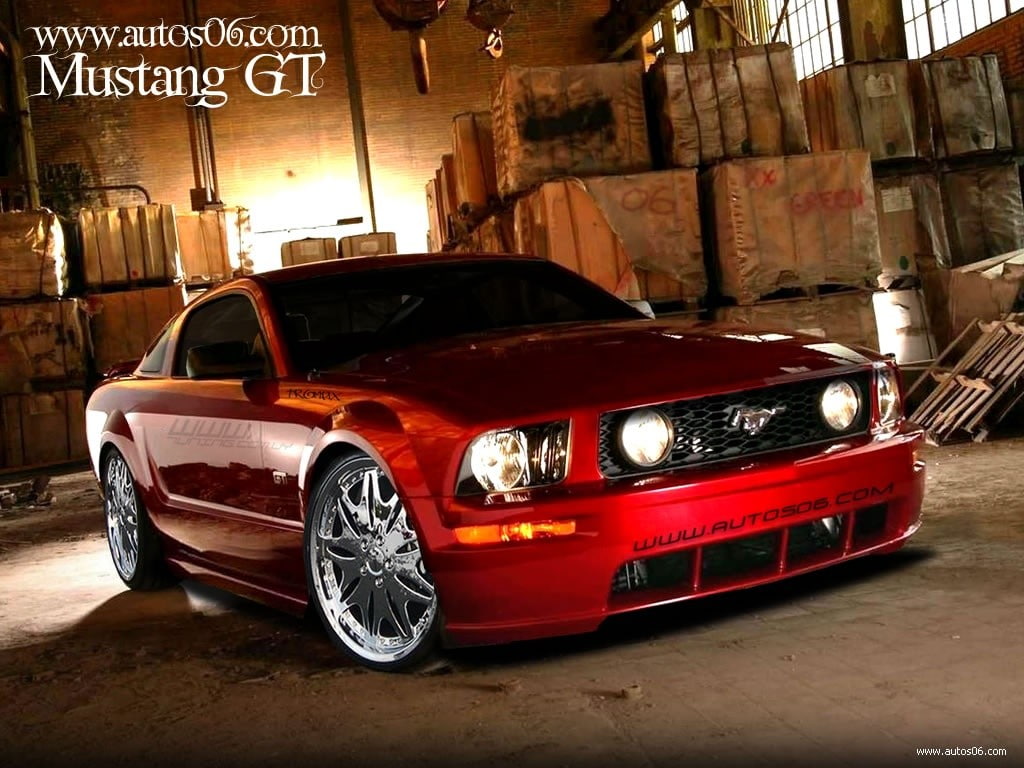 red, Ford, outdoors, damaged, history, land vehicle, city, headlight, garage, no people, red cars, Ford Mustang GT, building exterior, street, transportation, HD Wallpaper
