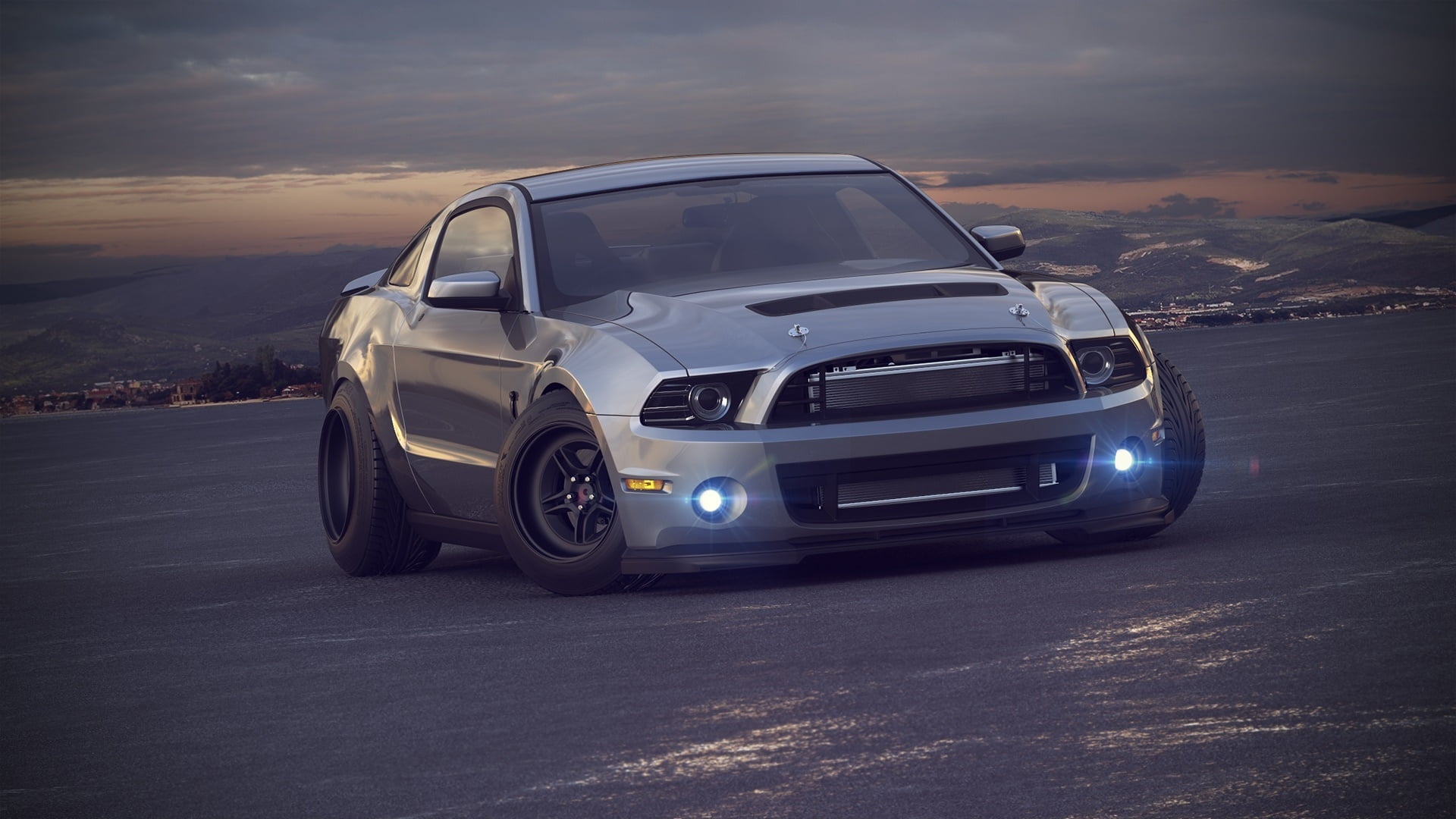 mountain, no people, outdoors, road trip, nature, mode of transportation, Ford, Shelby, coupe, travel, Drag, gray, motion, sky, 1080P, convertible, road, HD Wallpaper