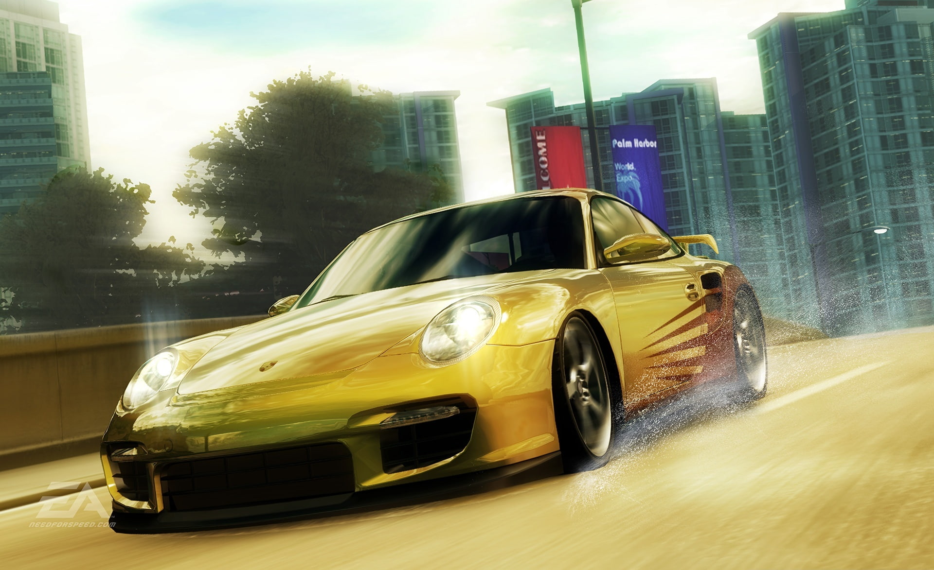 Undercover, coupe, skyscraper, 1080P, mode of transportation, Porsche, modern, car, Games, motion, taxi, motor vehicle, Need, day, architecture, city, HD Wallpaper