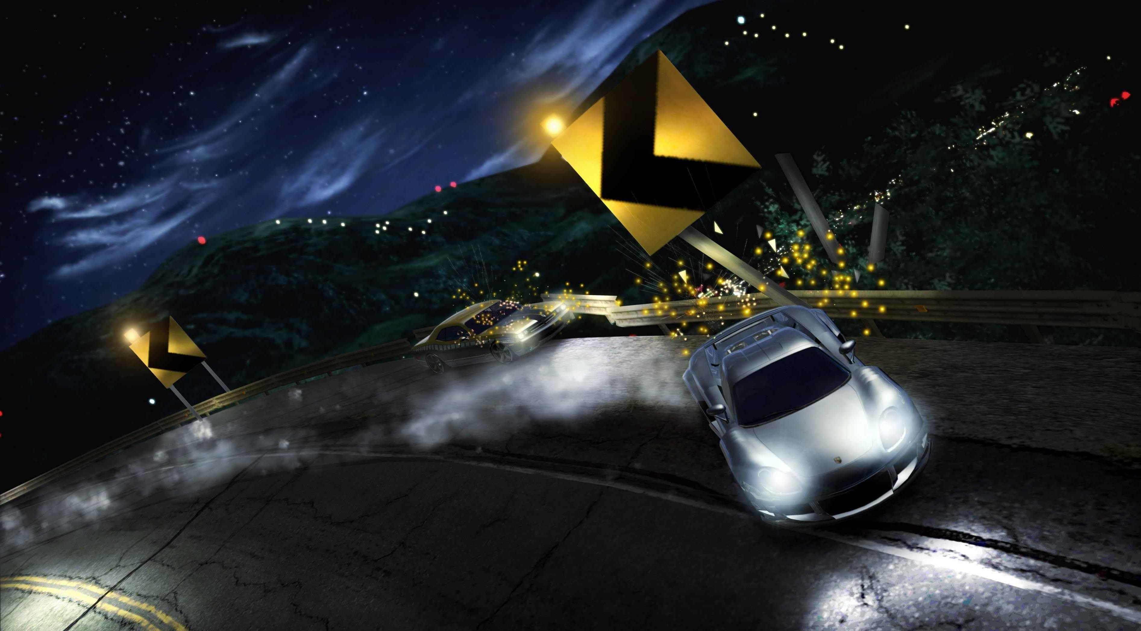 land vehicle, steel, sky, video games, night, nature, illuminated, 2K, Need For Speed: Carbon, outdoors, lighting equipment, car, no people, motion, yellow, HD Wallpaper