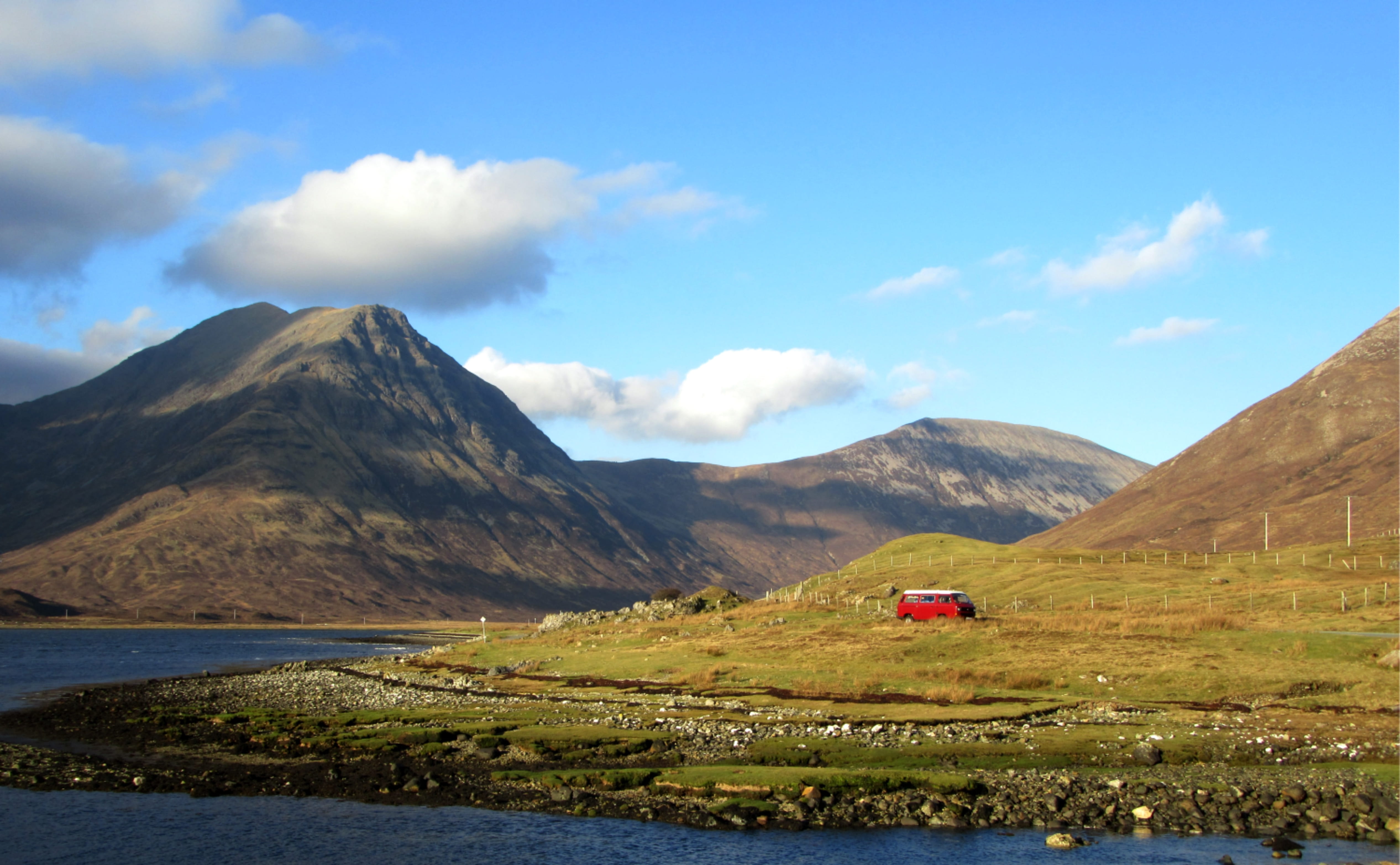 beauty in nature, mountains, volkswagen, mountain, tranquility, idyllic, mountain range, vanlife, united kingdom, road, no people, mountain peak, water, HD Wallpaper