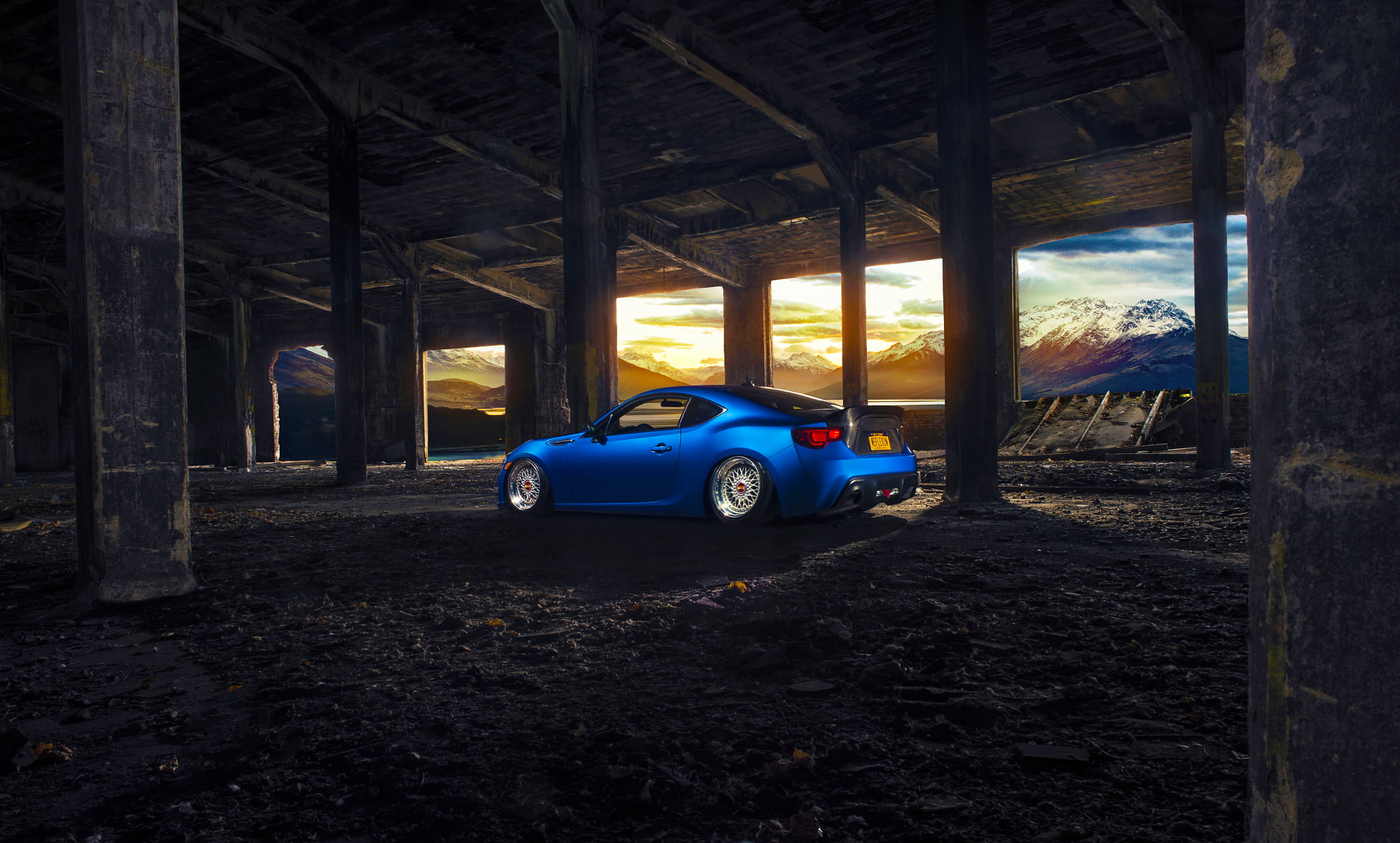 Car, BRZ, Wheels, Stanceworks, Rear, Sport, 1080P, Mountain, BBS, Blue, Subaru, Sun, HD Wallpaper