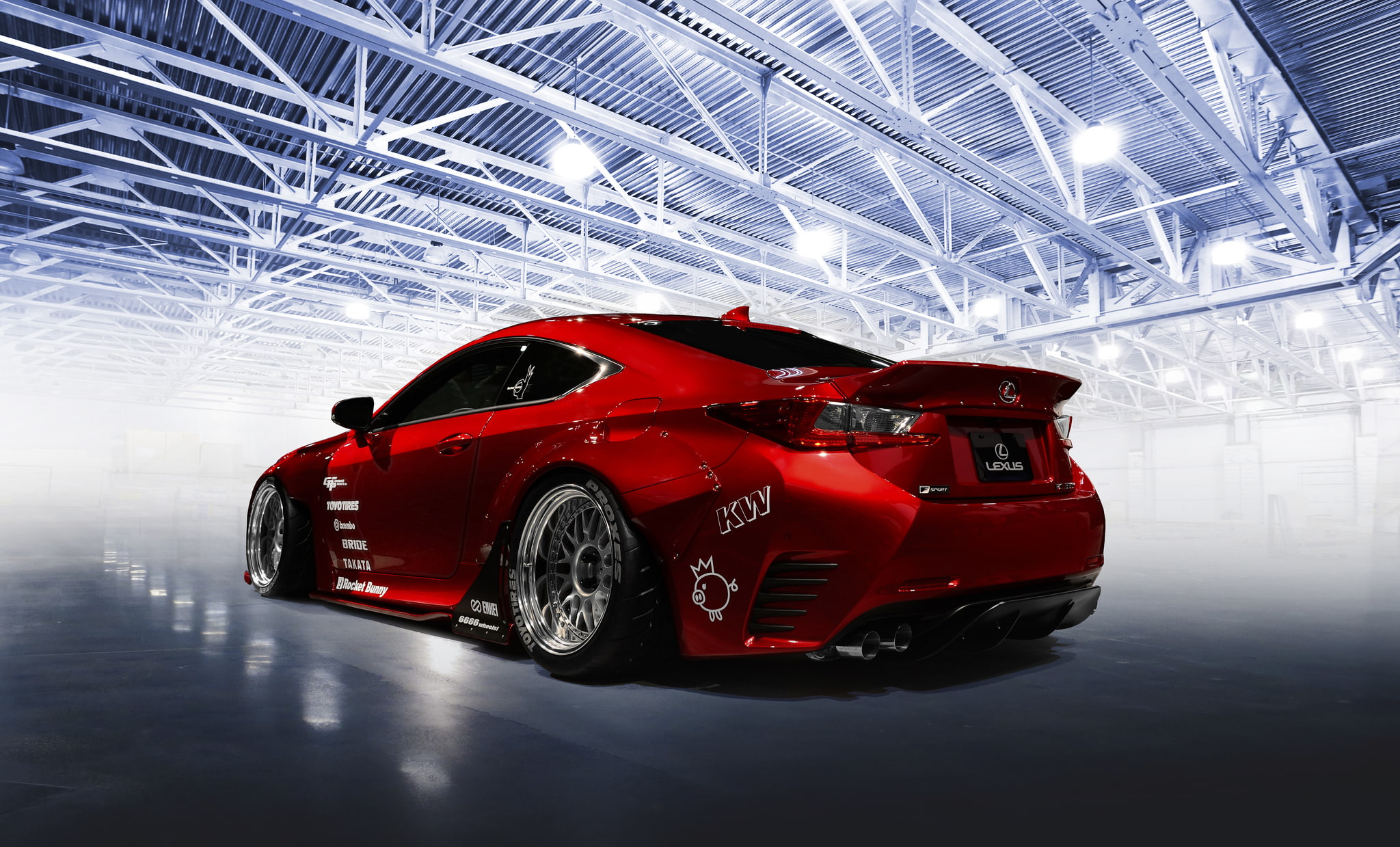 tuning, coupe, land vehicle, indoors, ceiling, illuminated, pattern, shiny, red, stationary, transportation, mode of transportation, speed, no people, motor vehicle, HD Wallpaper