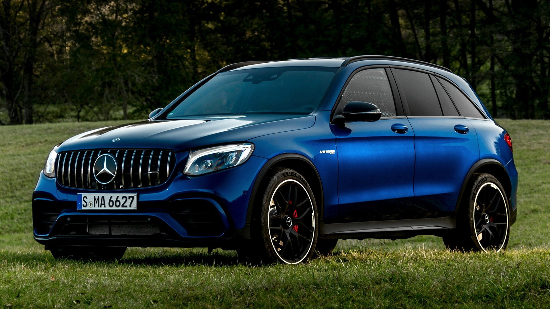 Blue Car, 1080P, Luxury Car, Mercedes-Benz, Car, Mercedes-AMG GLC 63 S, Compact Car, SUV, HD Wallpaper