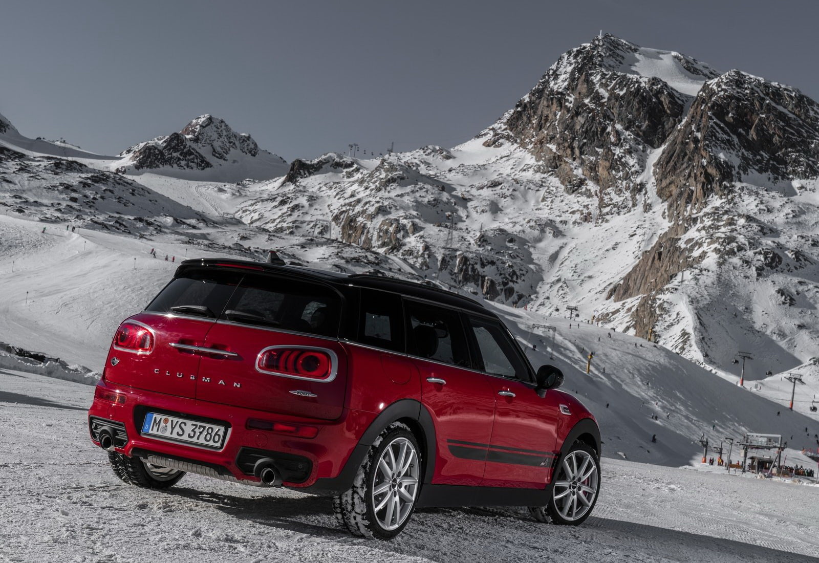 nature, car, red, mini, day, motor vehicle, transportation, john, cooper, snowcapped mountain, mode of transportation, land vehicle, mountain, non-urban scene, HD Wallpaper