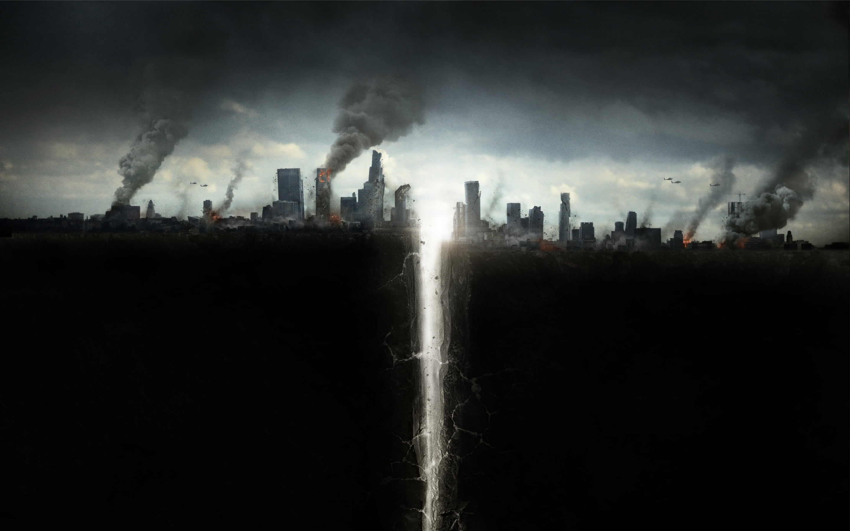 cityscape, skyscrapers, smoke, silhouette, destruction, dark, industry, the city, smoke - physical structure, nature, urban skyline, environment, HD Wallpaper