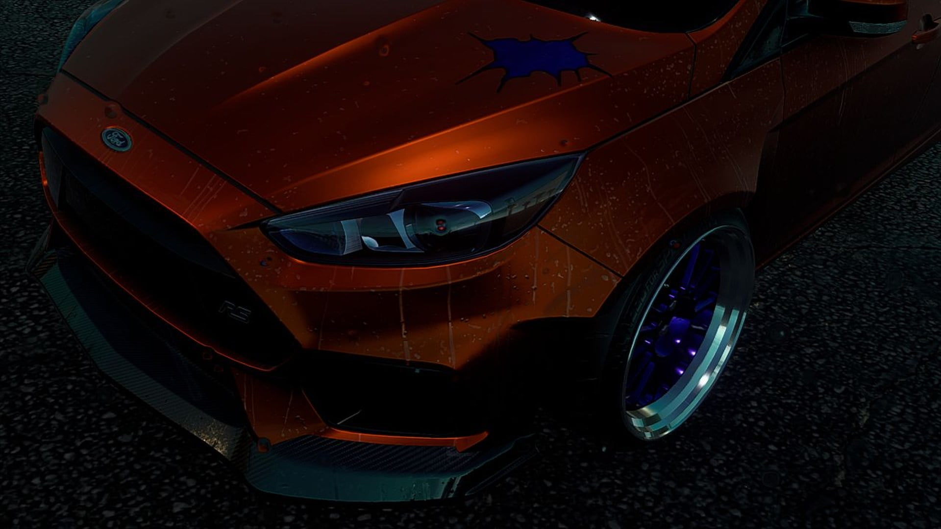 vehicle, 1080P, car, Ford Focus RS, Orange Heart(HyperDimension Neptunia), need for speed payback, HD Wallpaper
