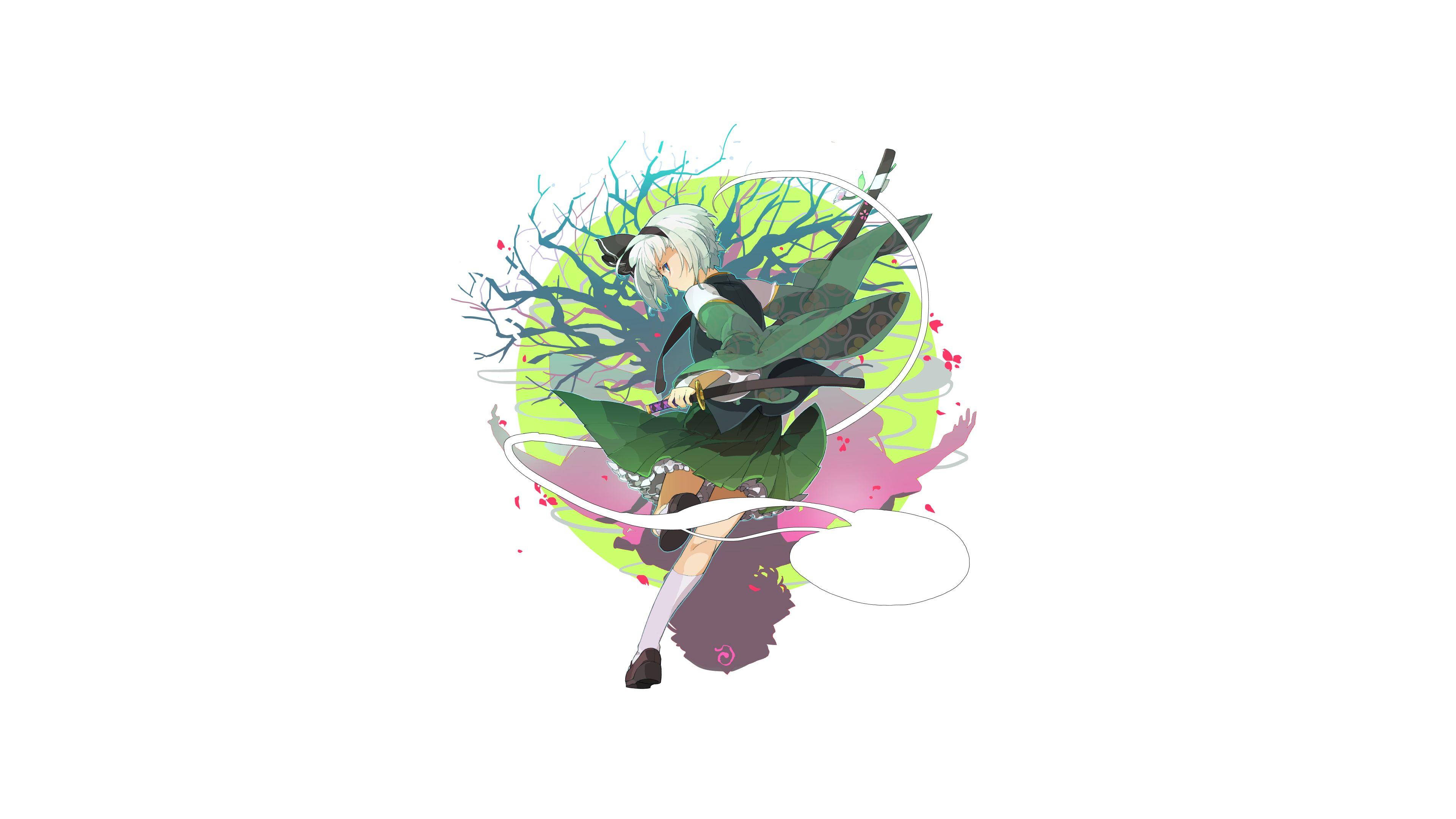 multi colored, fragility, kimono, leaf, plant part, bouquet, indoors, hair bows, copy space, studio shot, flowering plant, flower head, katana, blue eyes, HD Wallpaper