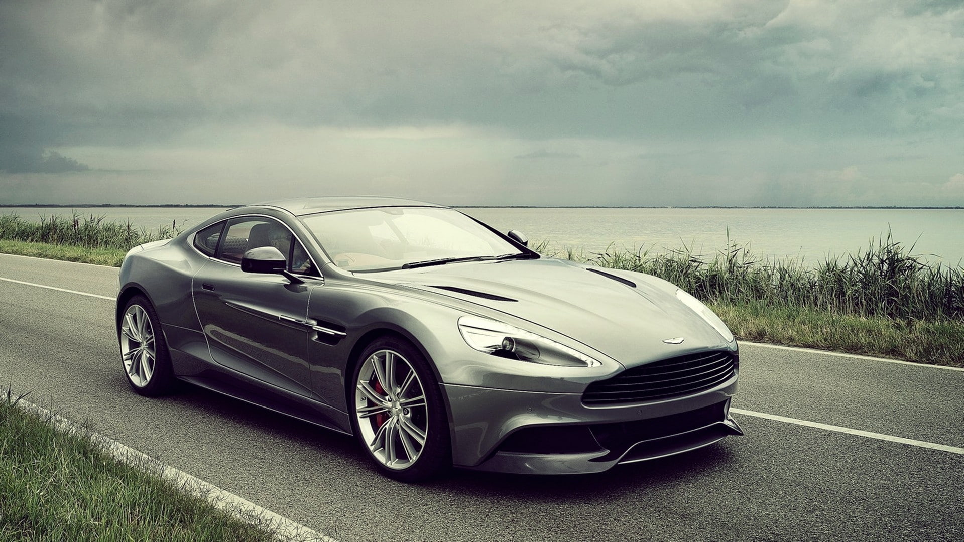 sky, mode of transportation, tire, convertible, environment, road, retro styled, nature, vintage car, motor vehicle, silver colored, Aston Martin Vanquish, HD Wallpaper