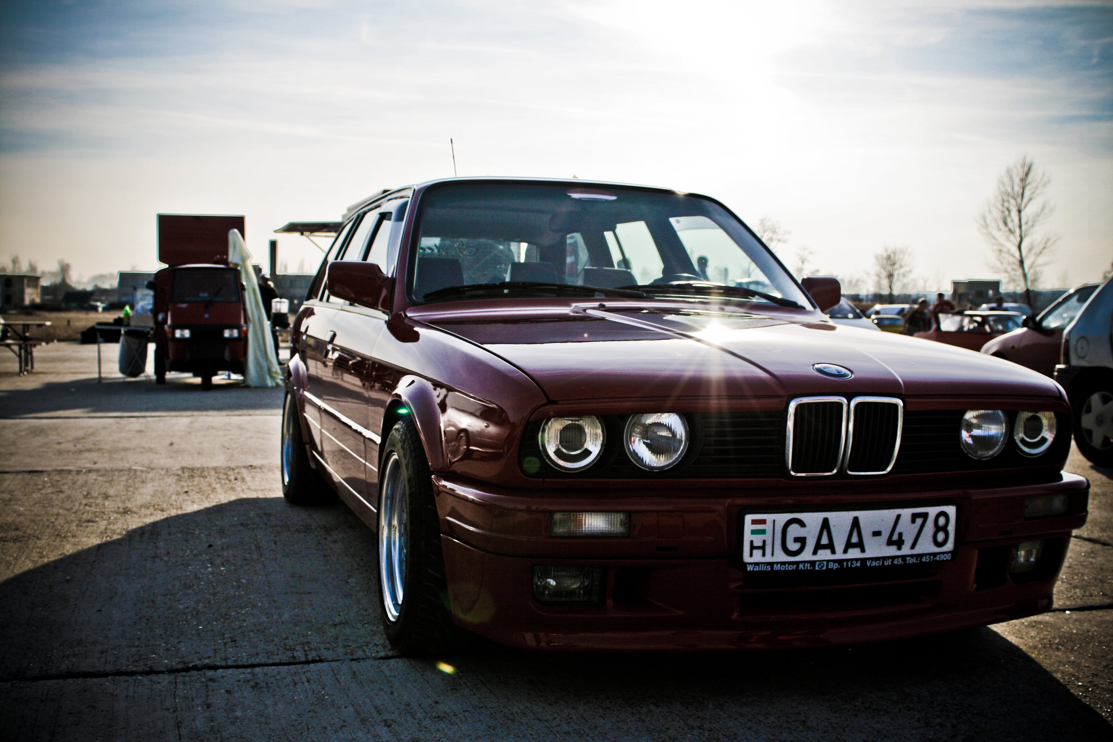 shiny, sports Car, outdoors, street, sky, motor vehicle, stationary, exhibition, old, city, tuning, no People, incidental people, тouring, red, parking Lot, HD Wallpaper