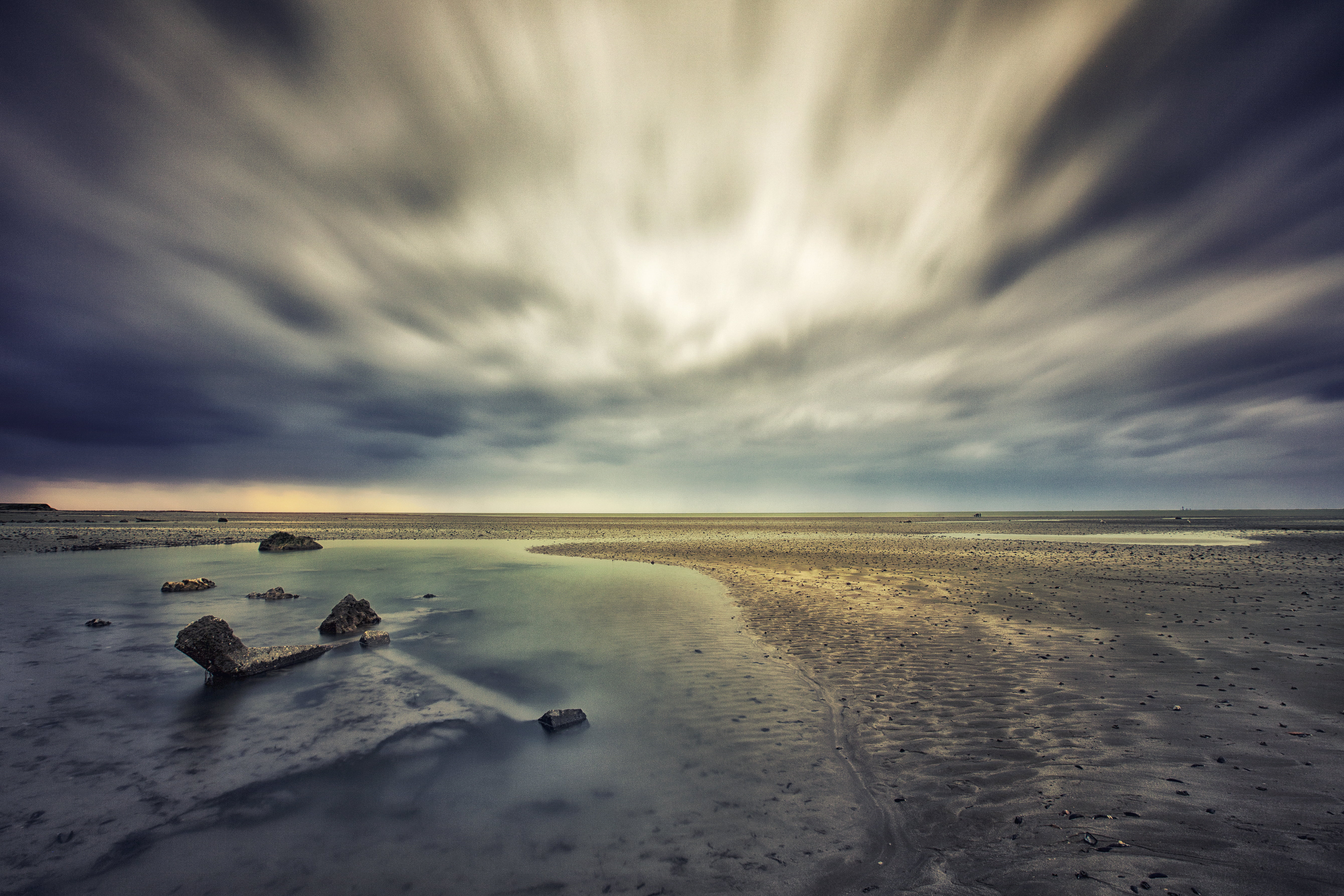 photo, nature, cloud - Sky, 5K, body, sand, time, gray, beach, outdoors, landscape, laps, water, sunset, sky, sea, coastline, rocks, HD Wallpaper