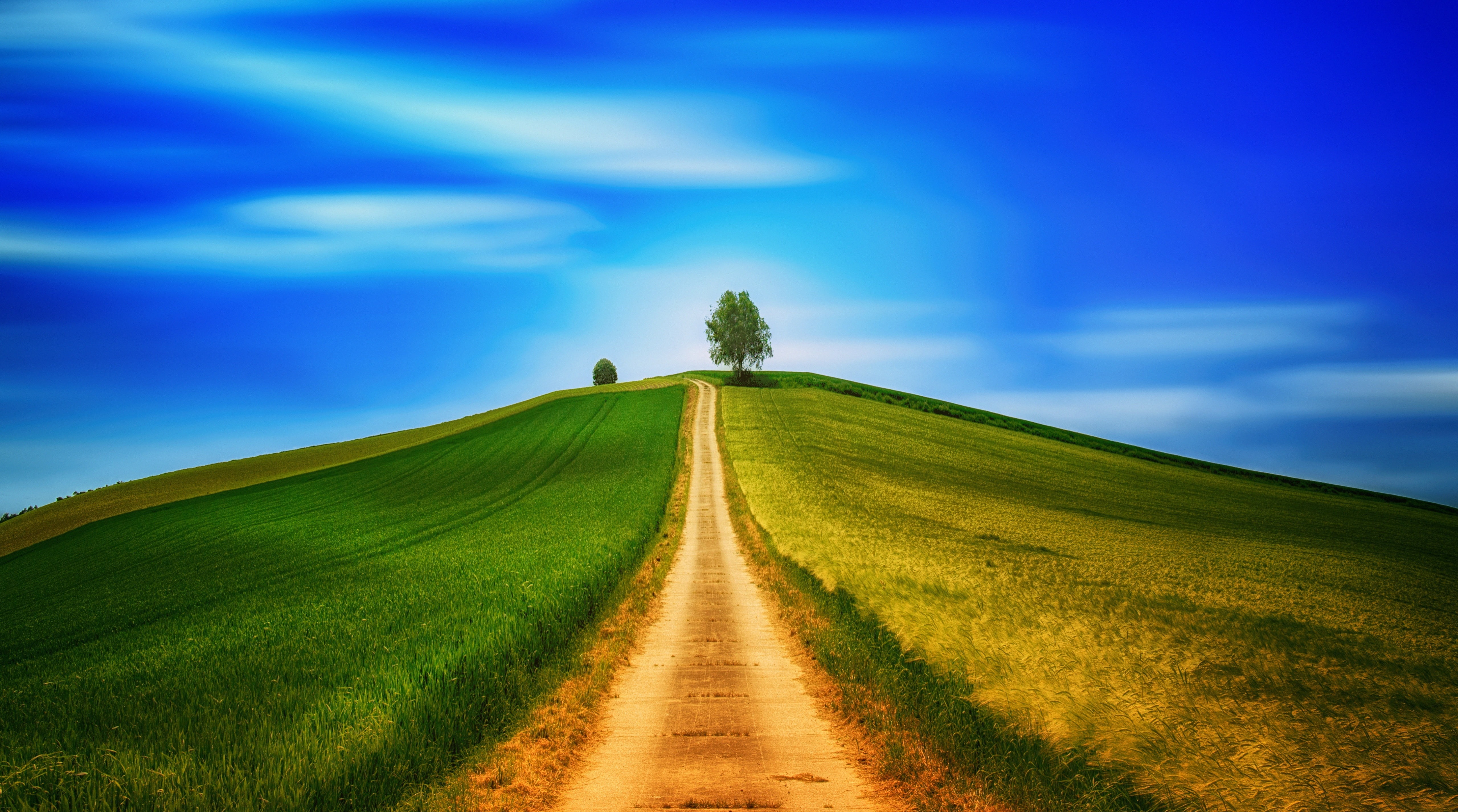 Road, pathway, outdoors, Countryside, environment, Trail, land, countryroad, green color, 5K, beauty in nature, sky, green, the way forward, tranquility, HD Wallpaper