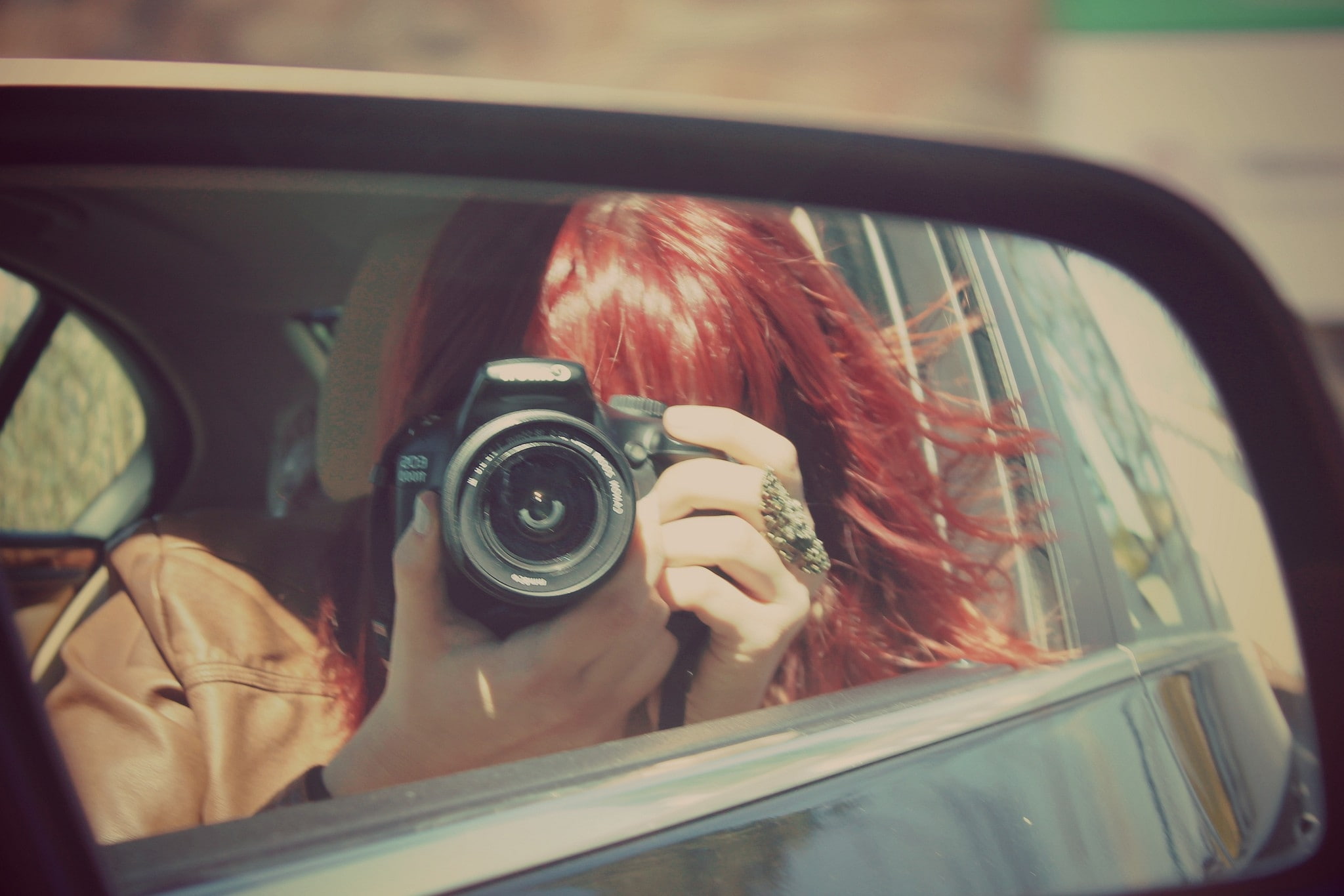 indie, windows, 1080P, redheads, car, art, technology, x, hd, cameras, vehicles, mirrors, backview, HD Wallpaper