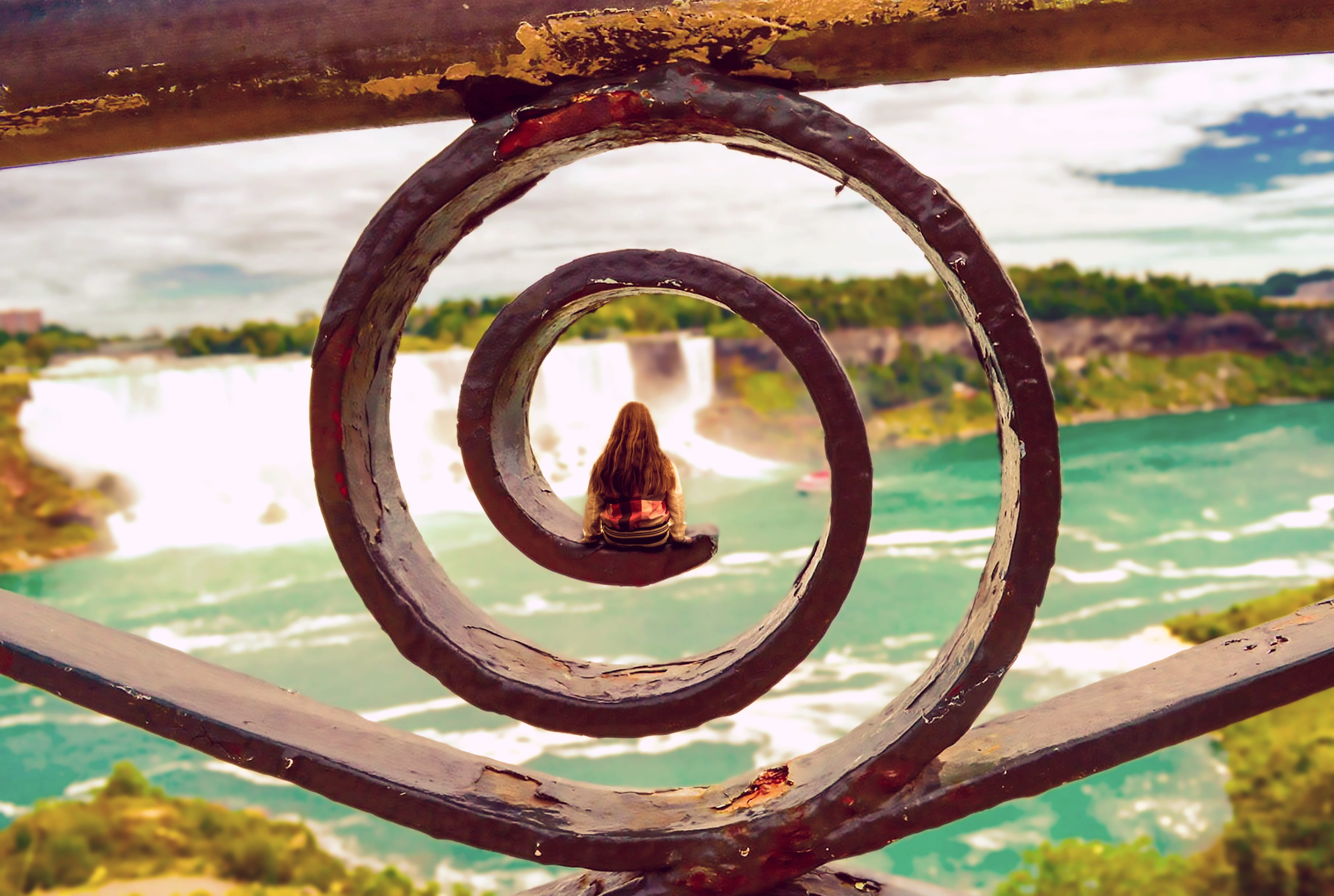 tree, women, behind, leisure activity, nature, landscape, day, people, young, sitting, rear view, colorful, person, adult, focus on foreground, sky, circle, HD Wallpaper