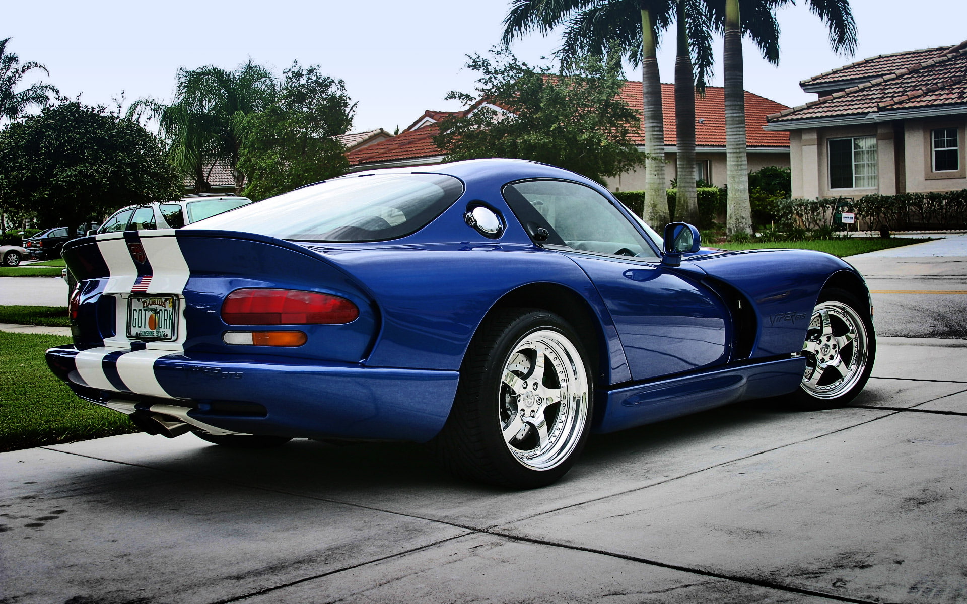 blue, flag, american, flags, 1080P, viper, cars, dodge, backview, vehicles, HD Wallpaper