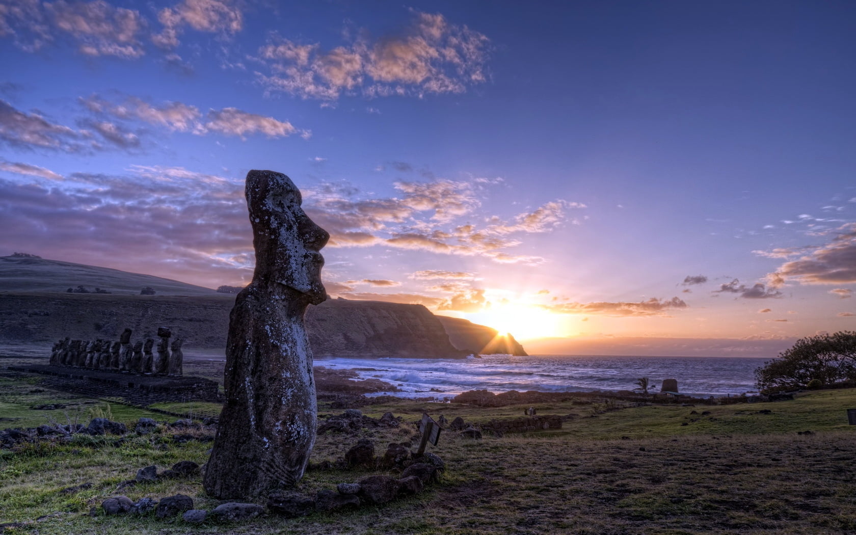 cloud - Sky, rock - Object, sunrise - Dawn, scenics - nature, beach, sea, outdoors, idyllic, land, vacations, nature, blue, sunlight, dusk, coastline, travel, HD Wallpaper