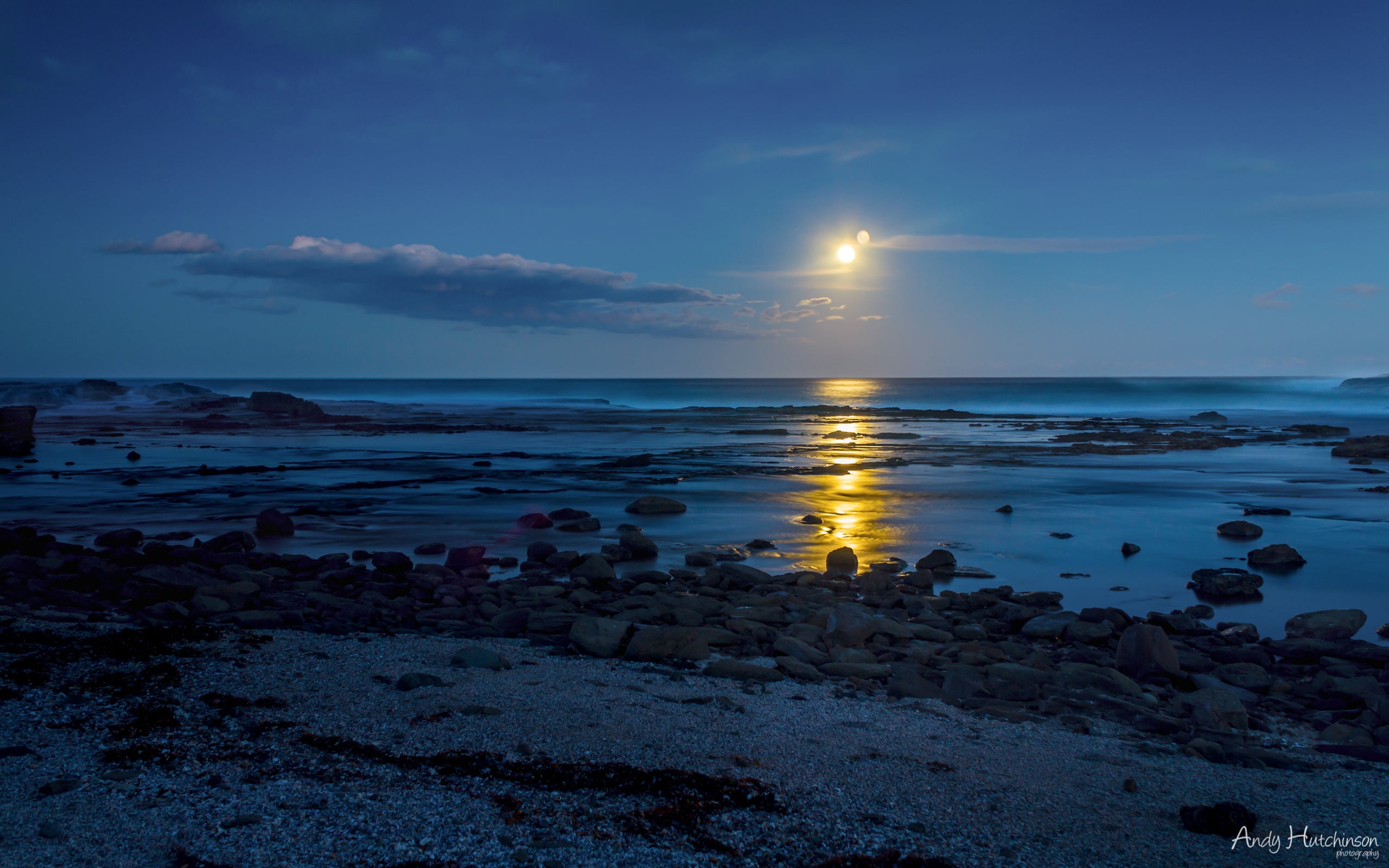 seashore, outdoors, sunrise - Dawn, tranquility, beauty In Nature, horizon, sea, sand, cloud - sky, stone - Object, blue, night, 2K, horizon Over Water, HD Wallpaper