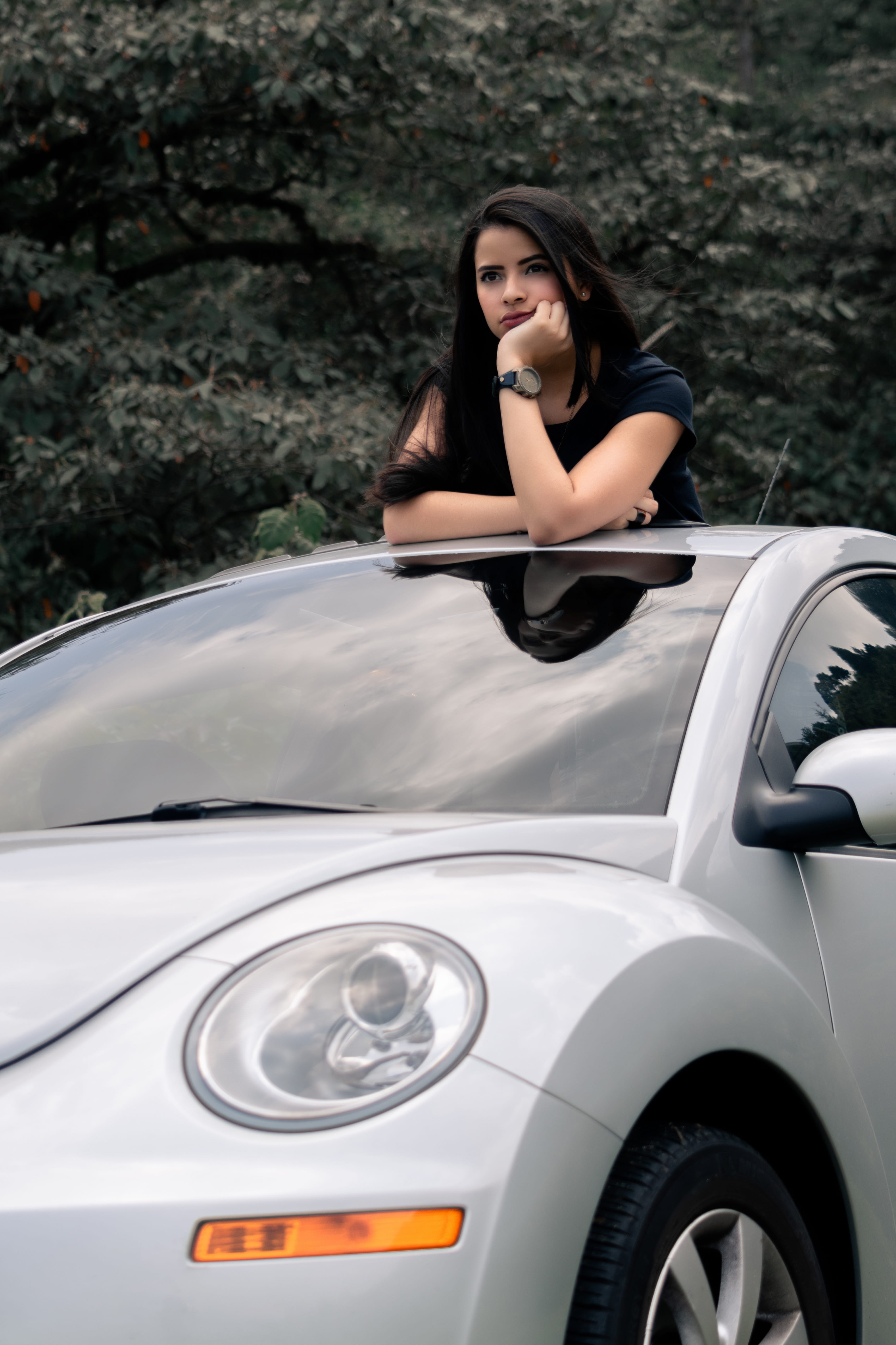 city, female, 5K, young adult, day, transportation, leisure activity, looking at camera, traveler, motor vehicle, beautiful woman, beauty, volks wagen, Phone HD Wallpaper
